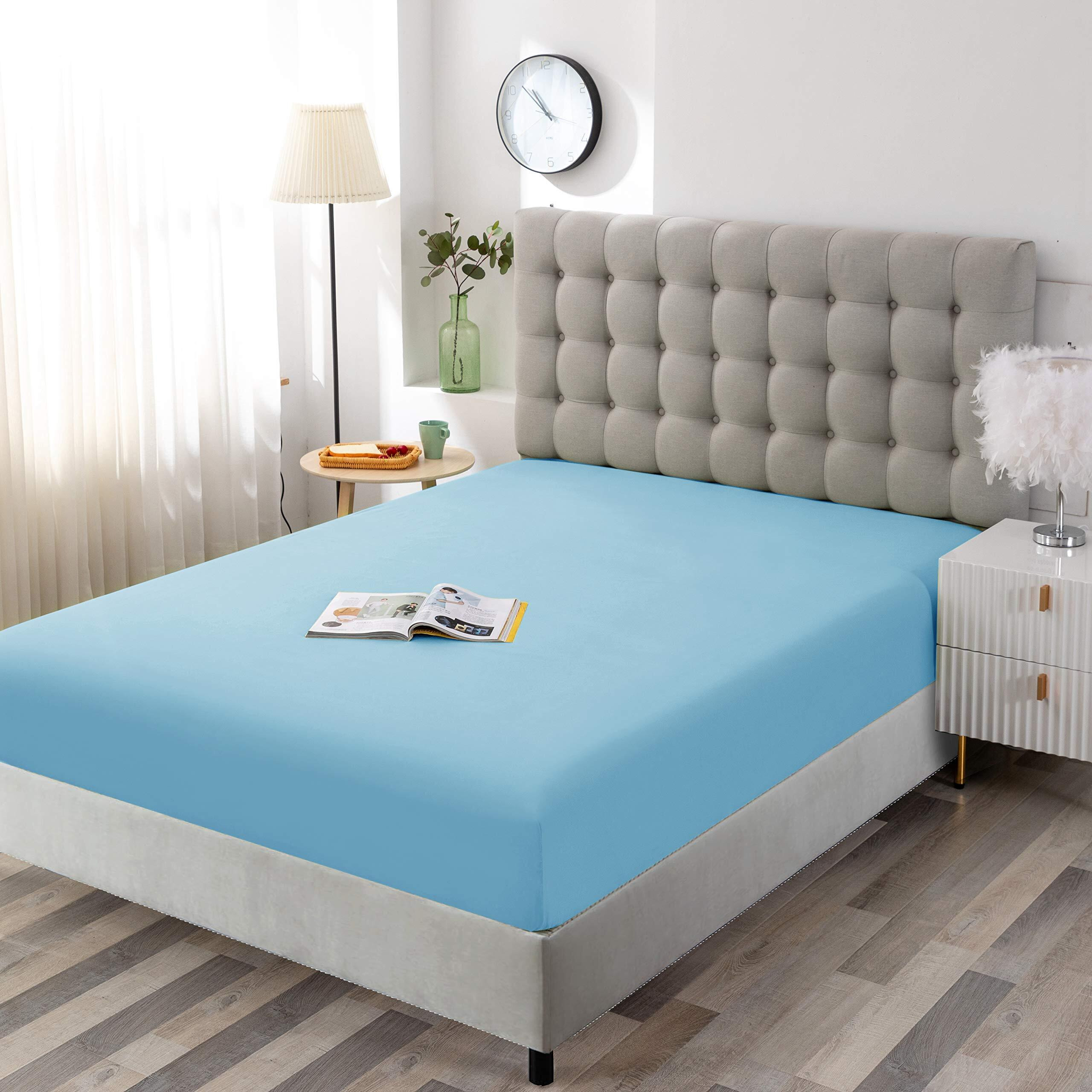 Sfoothome Single Fitted Sheet (Twin - Sky Blue) - Deep Pocket Brushed Velvety Microfiber, Breathable, Extra Soft And Comfortable - Wrinkle, Fade, Stain And Abrasion Resistant