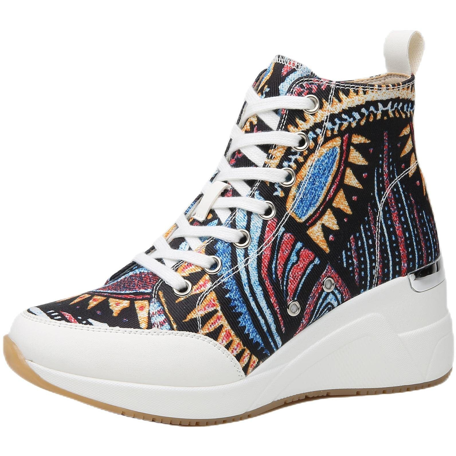 Cestfini Graffiti High Top Wedge Sneakers For Women Breathable White Black Platform Sneakers Lace Up Womens Canvas Shoes