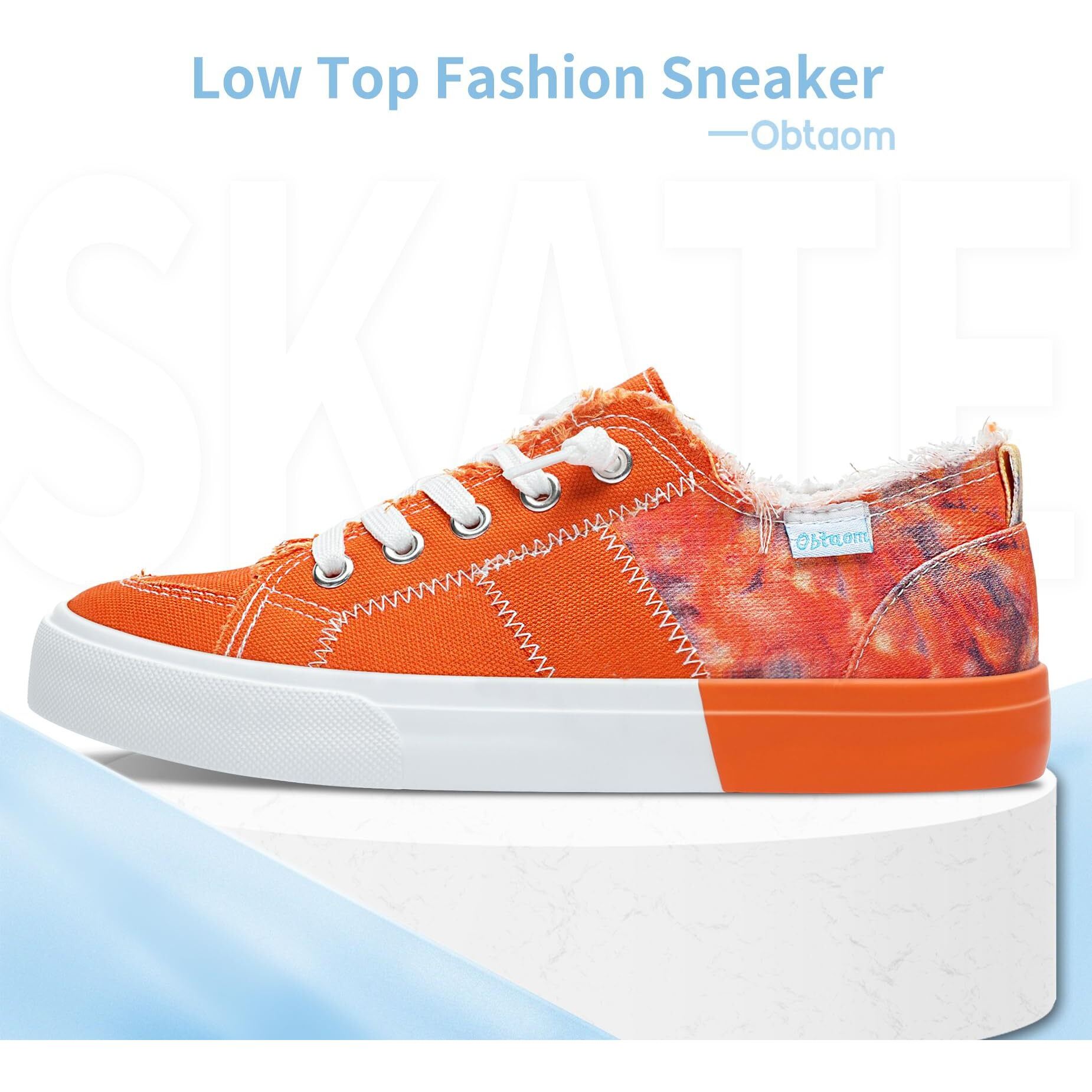 Obtaom Womens Colour Blocking Play Canvas Sneakers Cute Tie Dye Splicing Slip On Shoes Comfortable Multi Walking Shoes For Lady(Orange,Us6)