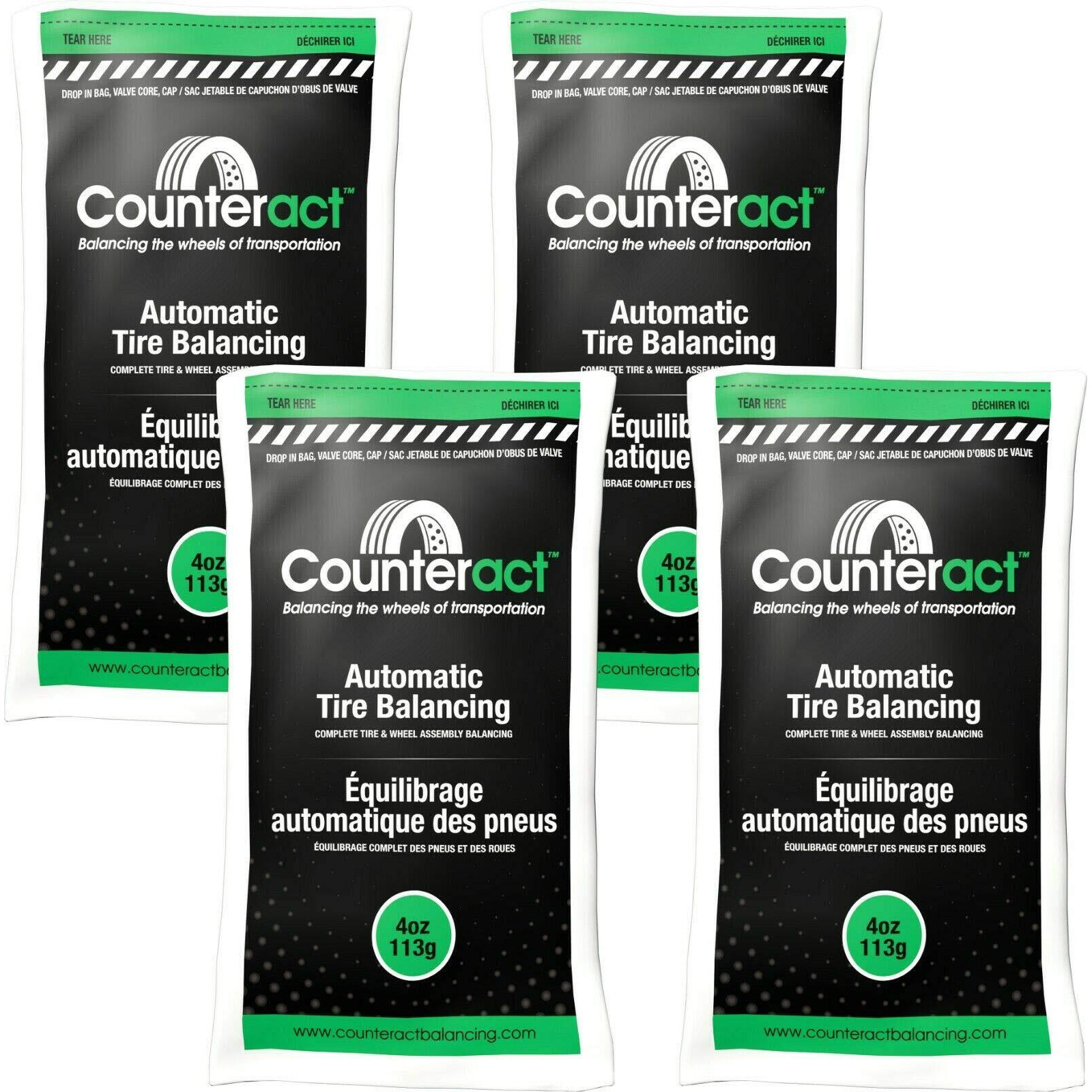 Counteract 4Oz-B4 Centrifugal Force Tire/Wheel Balancing Beads - Off-Road Vehicles, Light Duty Truck Tires, (4) 4Oz Balance Bead Bags, (4) Valve Caps And Cores