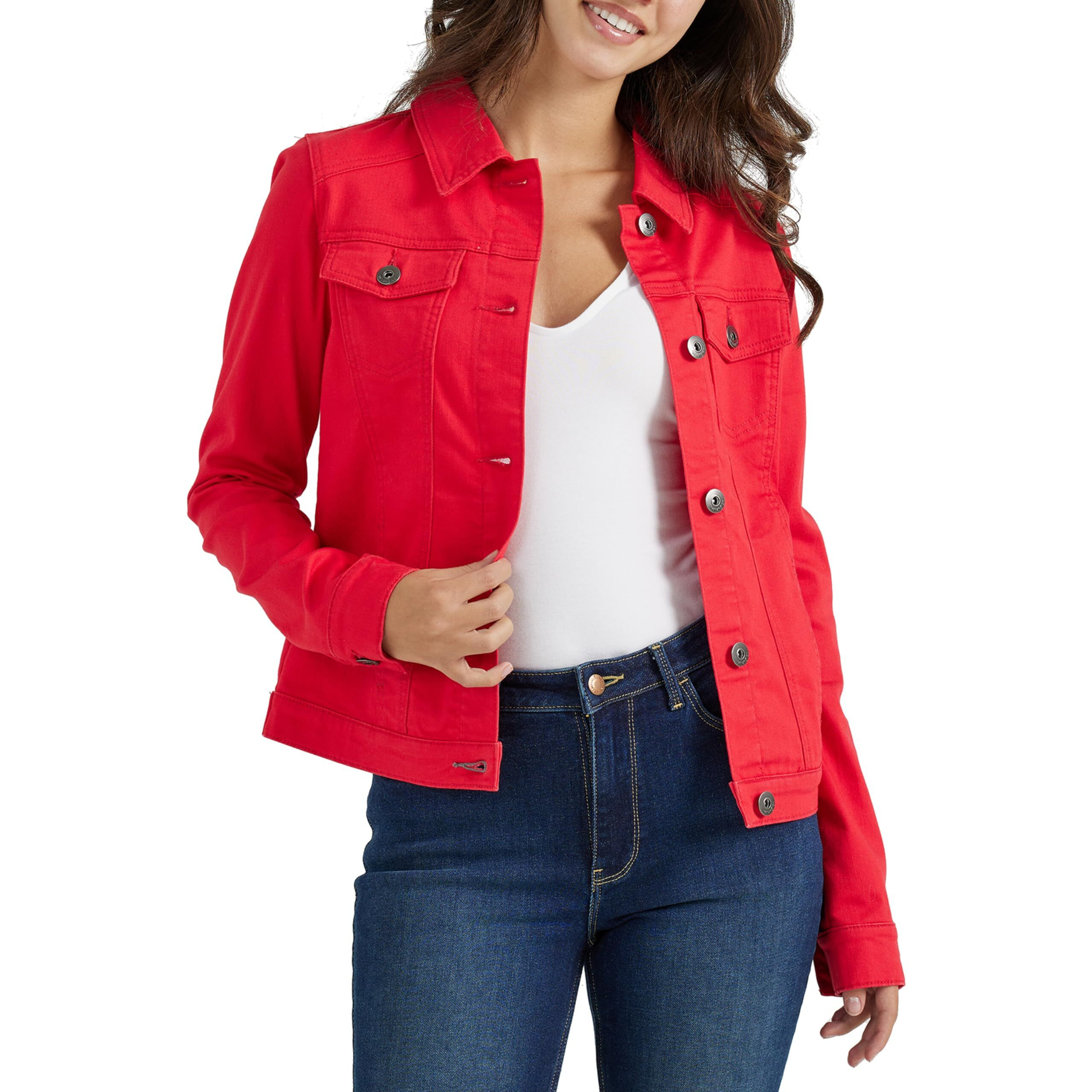 Wrangler Authentics Women's Stretch Denim Jacket, Red, Medium