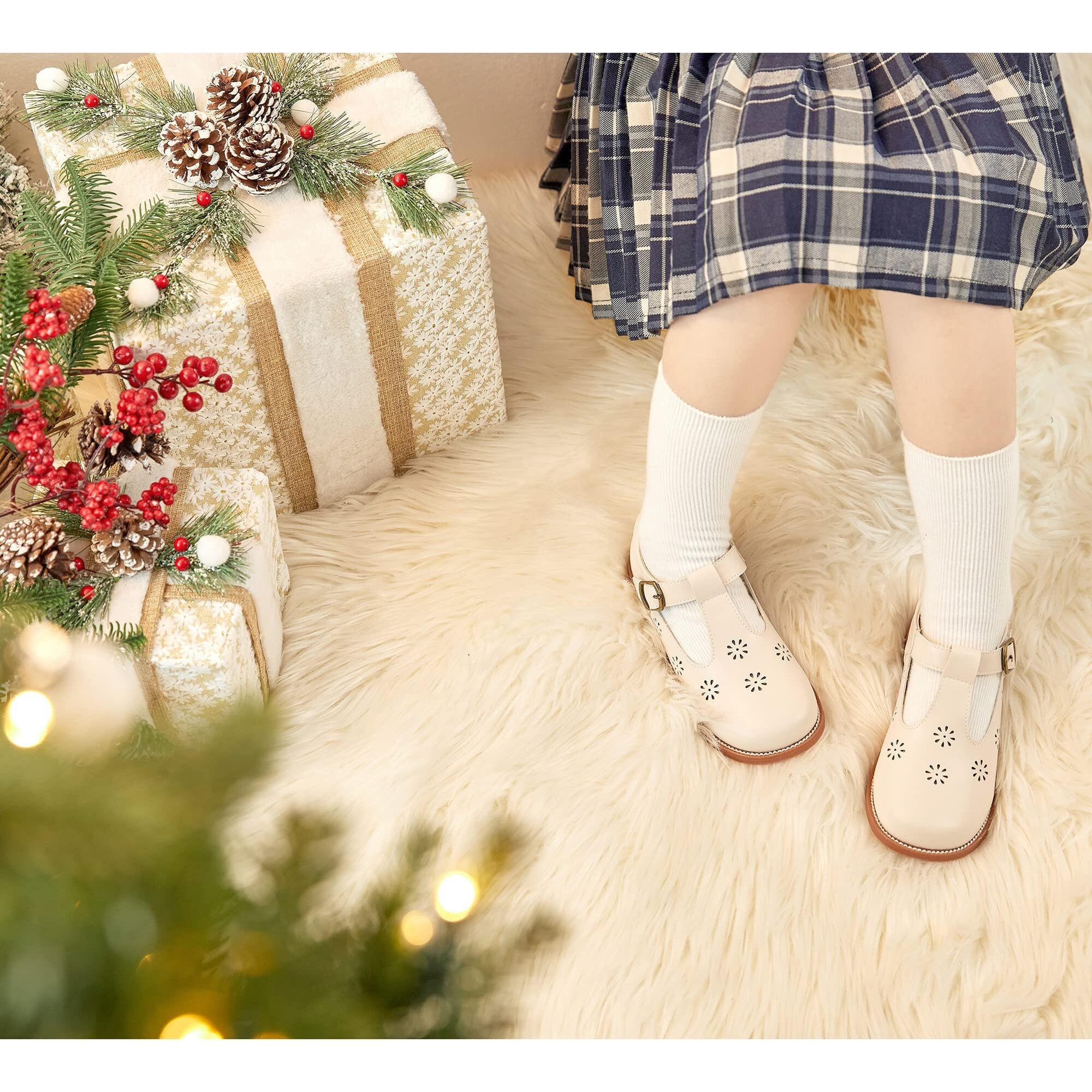 Toddler Little Girl Beige Mary Jane Dress Shoes - Ballet Flats For Flower Girl Party School Shoes(Beige,6 Toddler