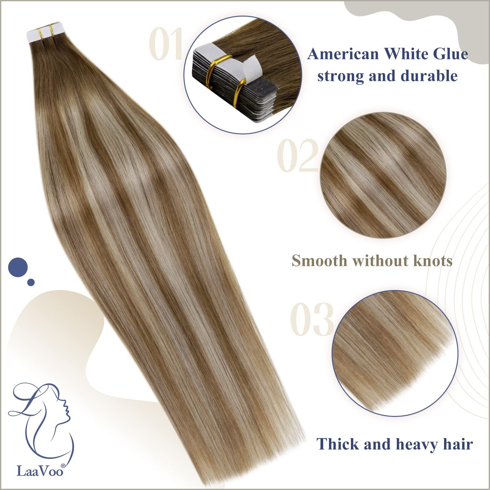 Laavoo Brown Balayage Tape In Hair Extensions Human Hair 20Pcs 50G 16Inch Ombre Medium Brown To Platinum Blonde And Brown Tape In Extensions Remy Human Hair Straight