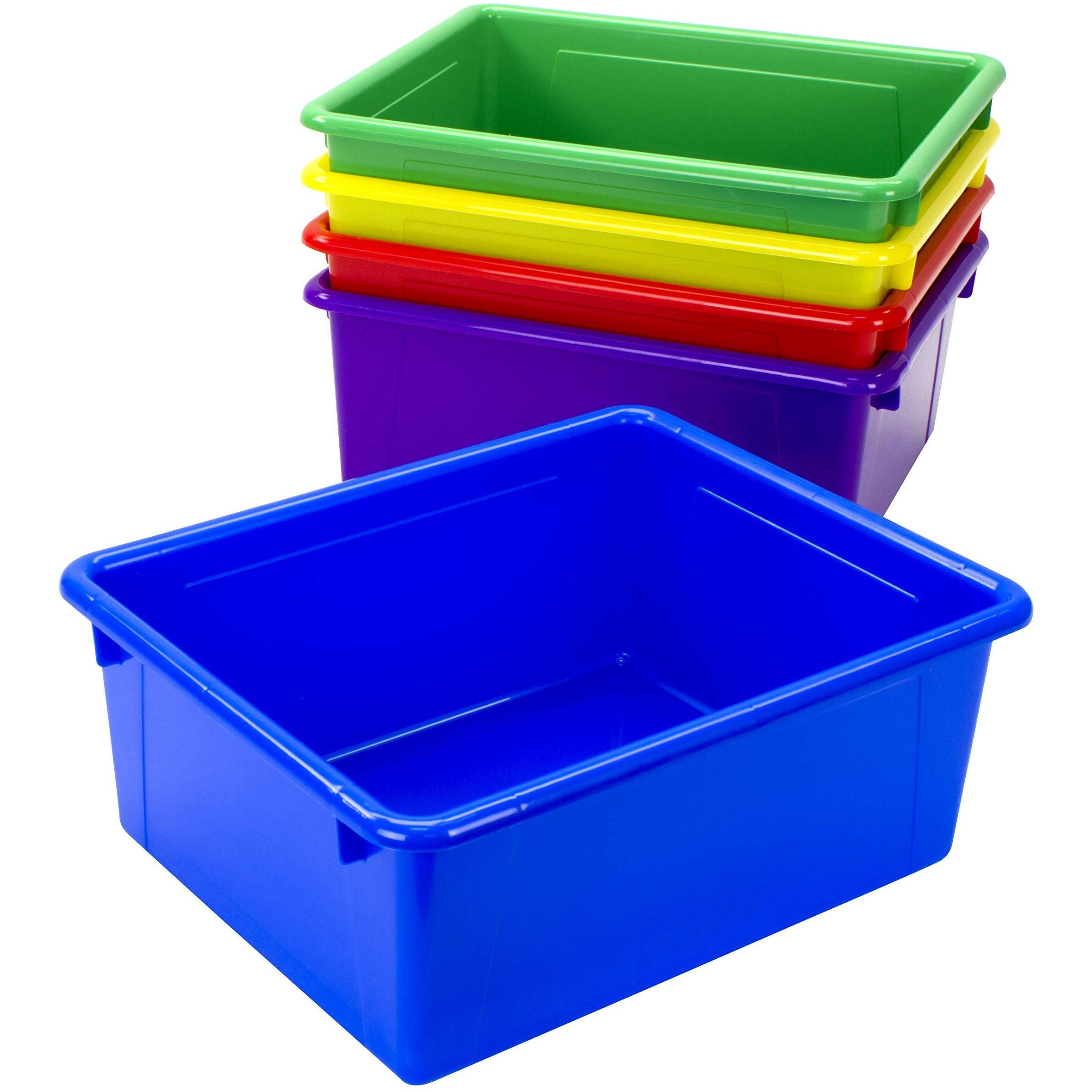 Storex Letter Size Deep Storage Tray - Organizer Bin For Classroom, Office And Home, Assorted Colors, 5-Pack (62530U05C)