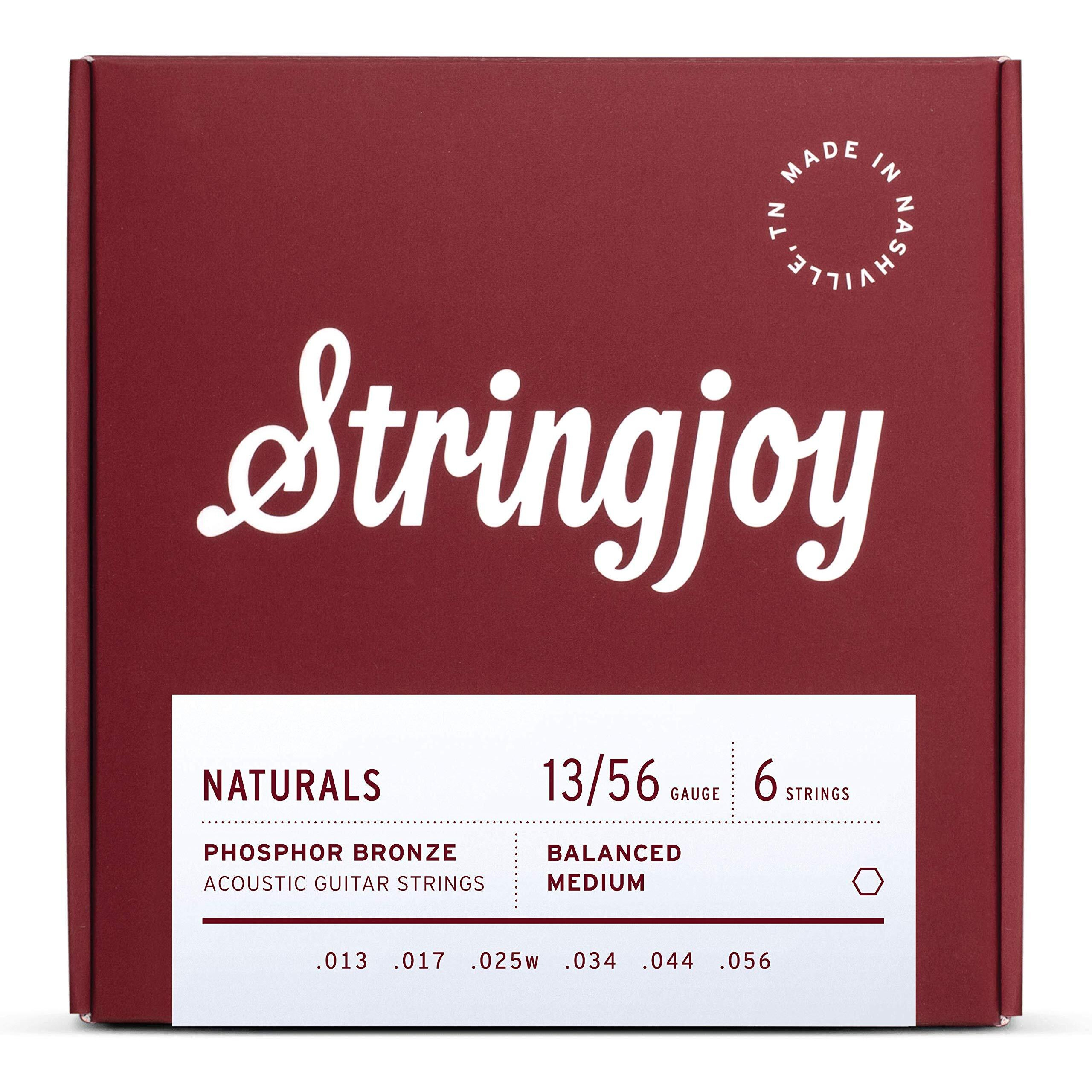 Stringjoy Nb1356 Naturals Phosphor Bronze Acoustic Guitar Strings, (Medium Gauge - 13-56)