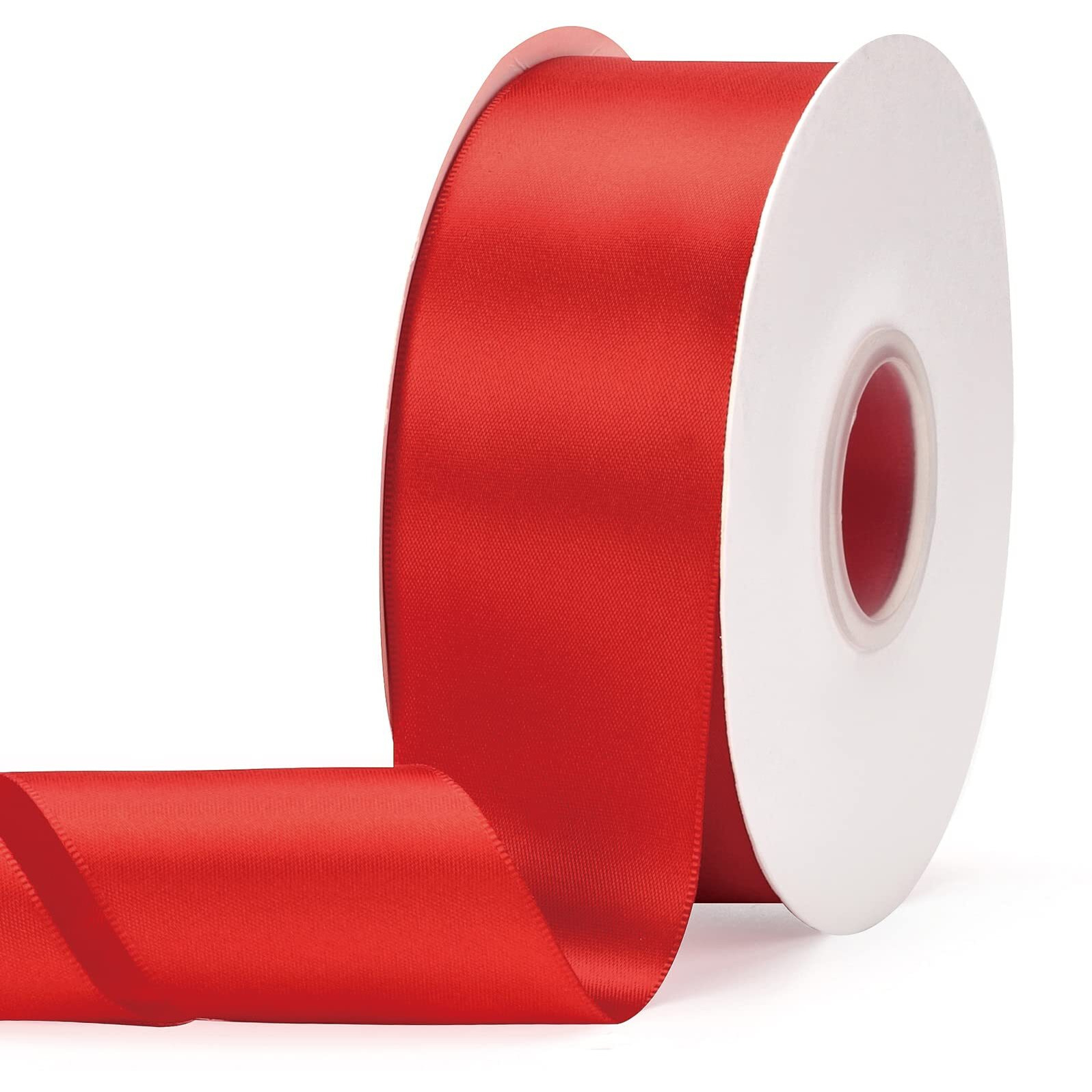 Ewaymado Solid Color Hot Red Double Faced Satin Ribbon 2&quot X 50 Yards, Fabric Ribbons Perfect For Wedding And Party Decoration,Gift Wrapping, Sewing, Crafts