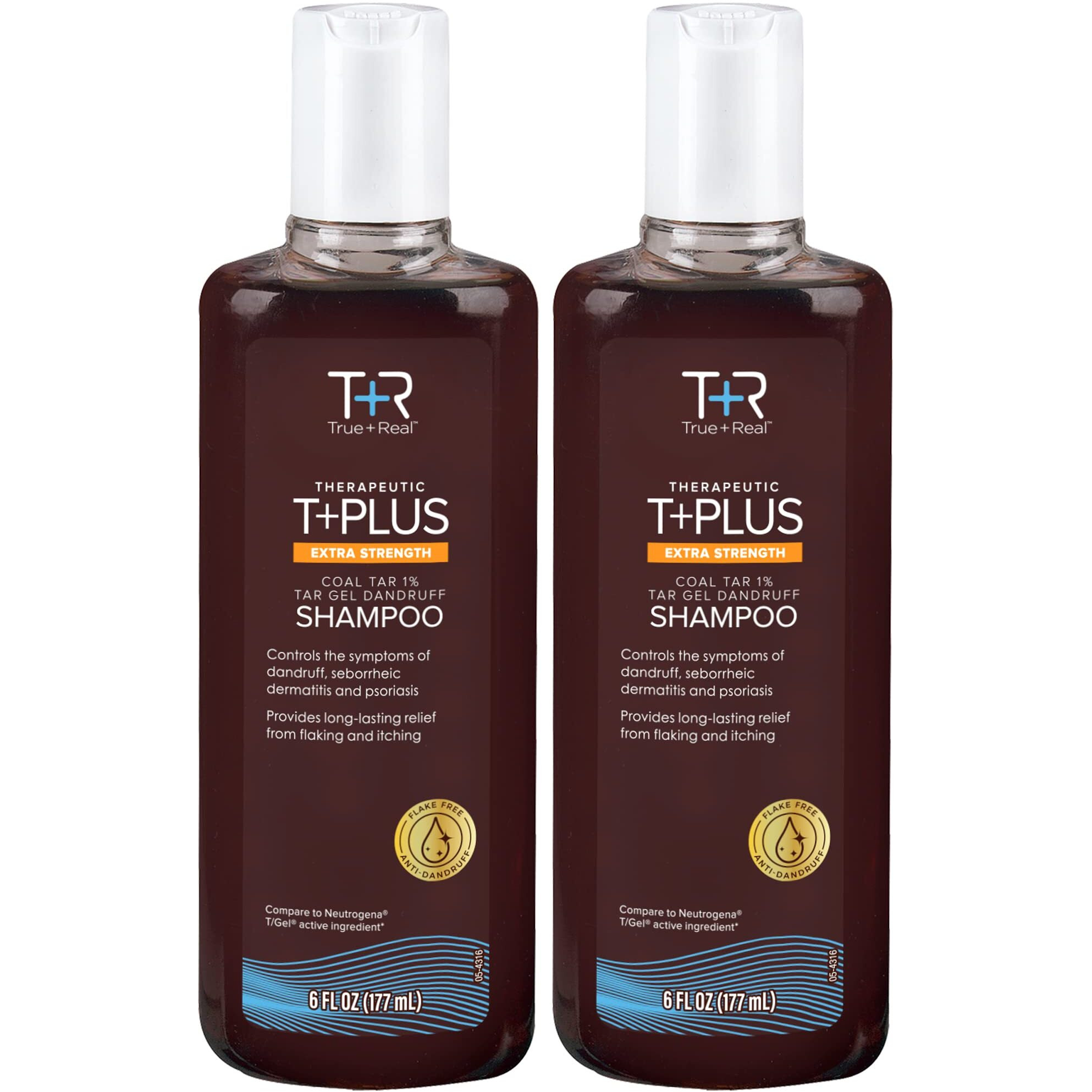 True+Real Therapeutic Plus Tar Gel Anti-Dandruff Shampoo Extra Strength 1% Coal Tar, 6 Fluid Ounce 2 Pack