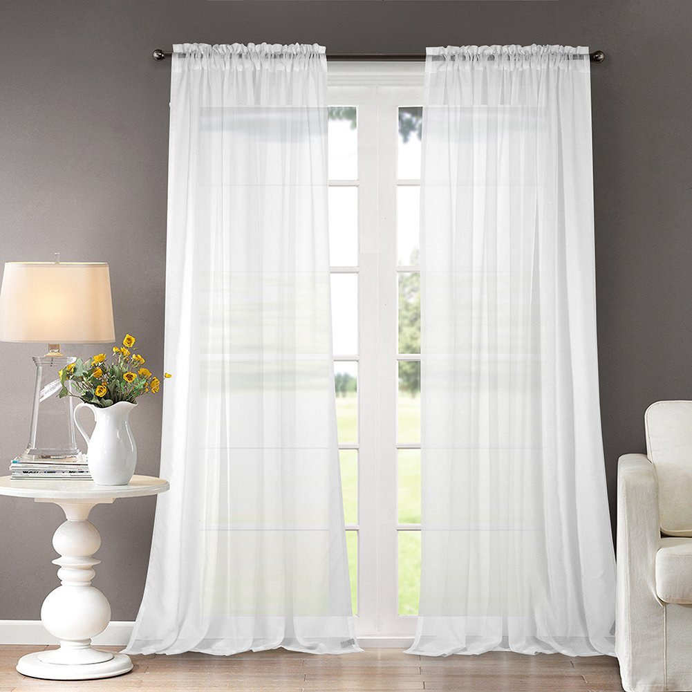 Dreaming Casa Solid Sheer Curtains White Rod Pocket Voile Draperies 96 Inches Long For Living Room 42 W X 96 L 2 Panels