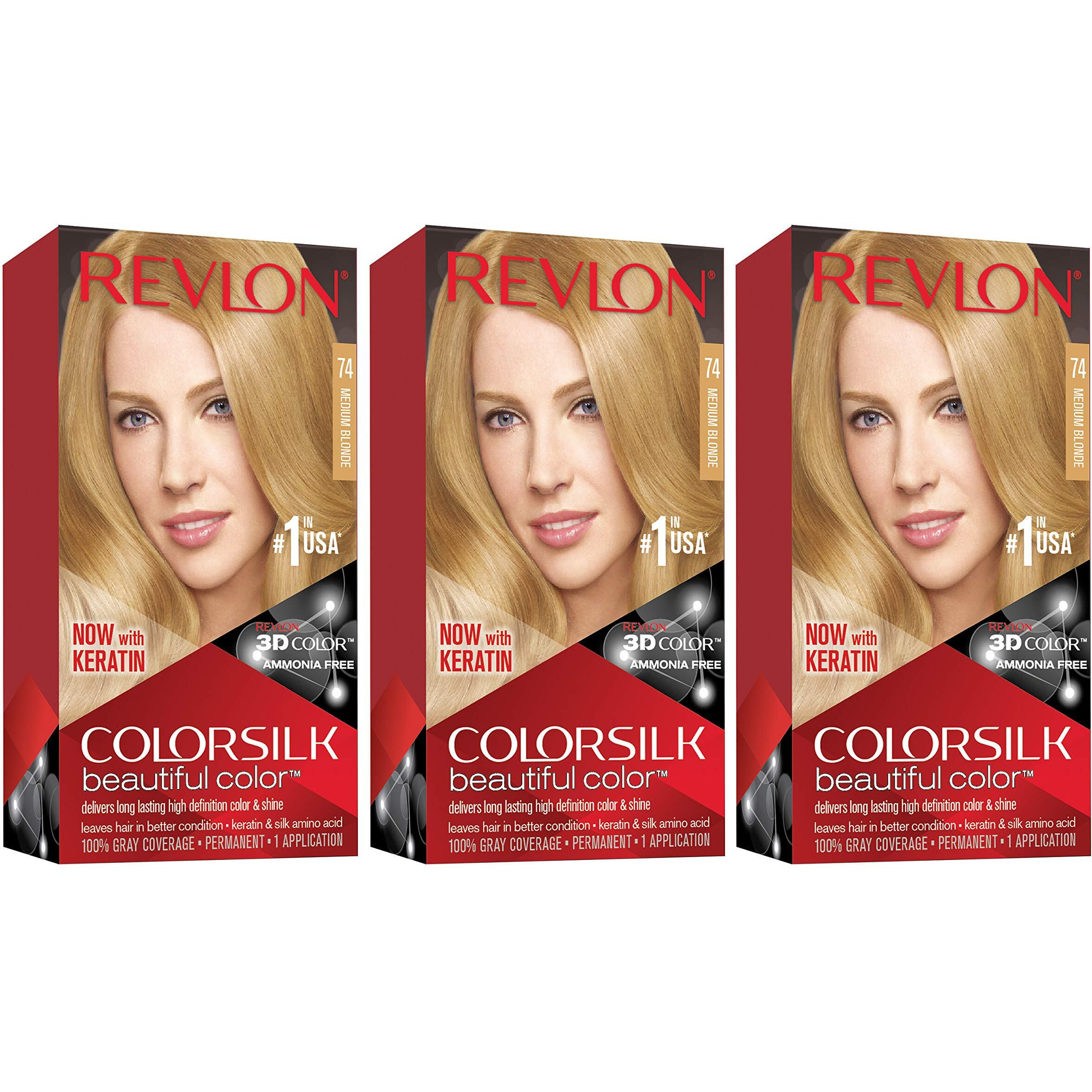 Revlon Colorsilk Beautiful Permanent Hair Color With 3D Gel Technology & Keratin, 74 Medium Blonde, 3 Count