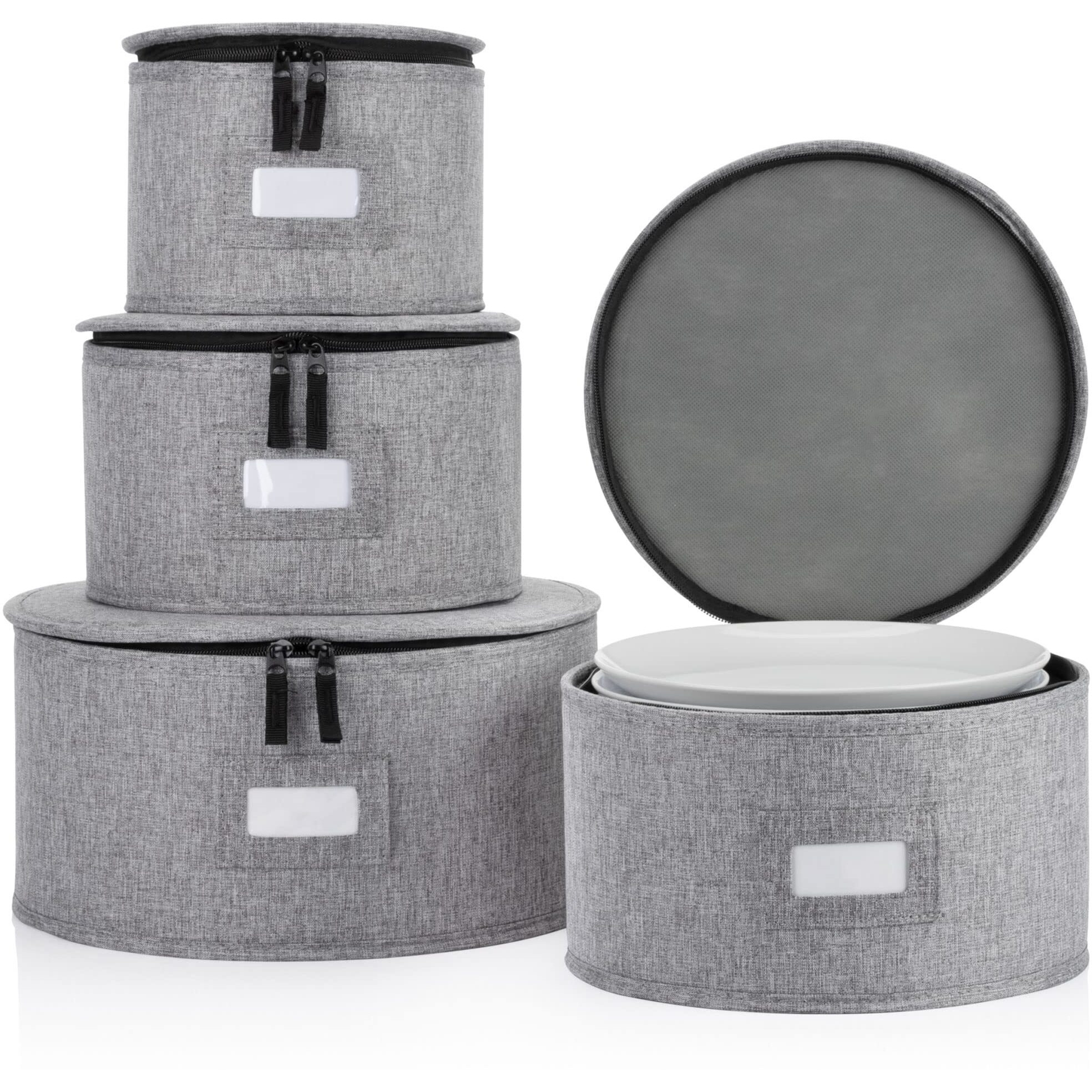 Set Of 4 China Storage Cases For Dinnerware - Hard Shell And Stackable - Sizes 12 - 10 - 85 And 7 W - 48 Plate Separators Included