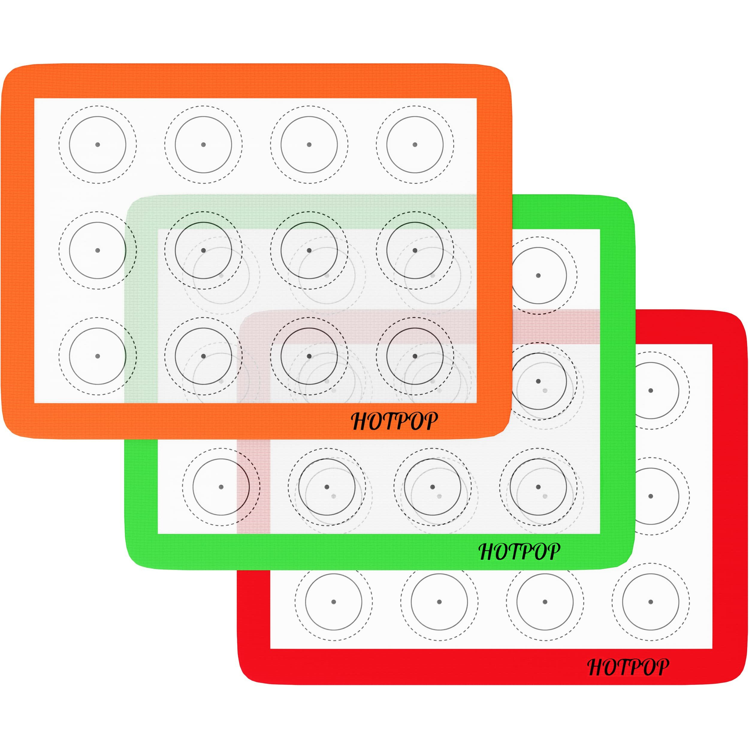 Hotpop Silicone Baking Mats 0.75Mm - Non-Stick Silicone Sheets For Bake Pans And Rolling With Outlines For Pastries - Silicone Baking Sheet - Macaron/Pastry/Cookie/Bun/Bread Making (3 Quarter Size)