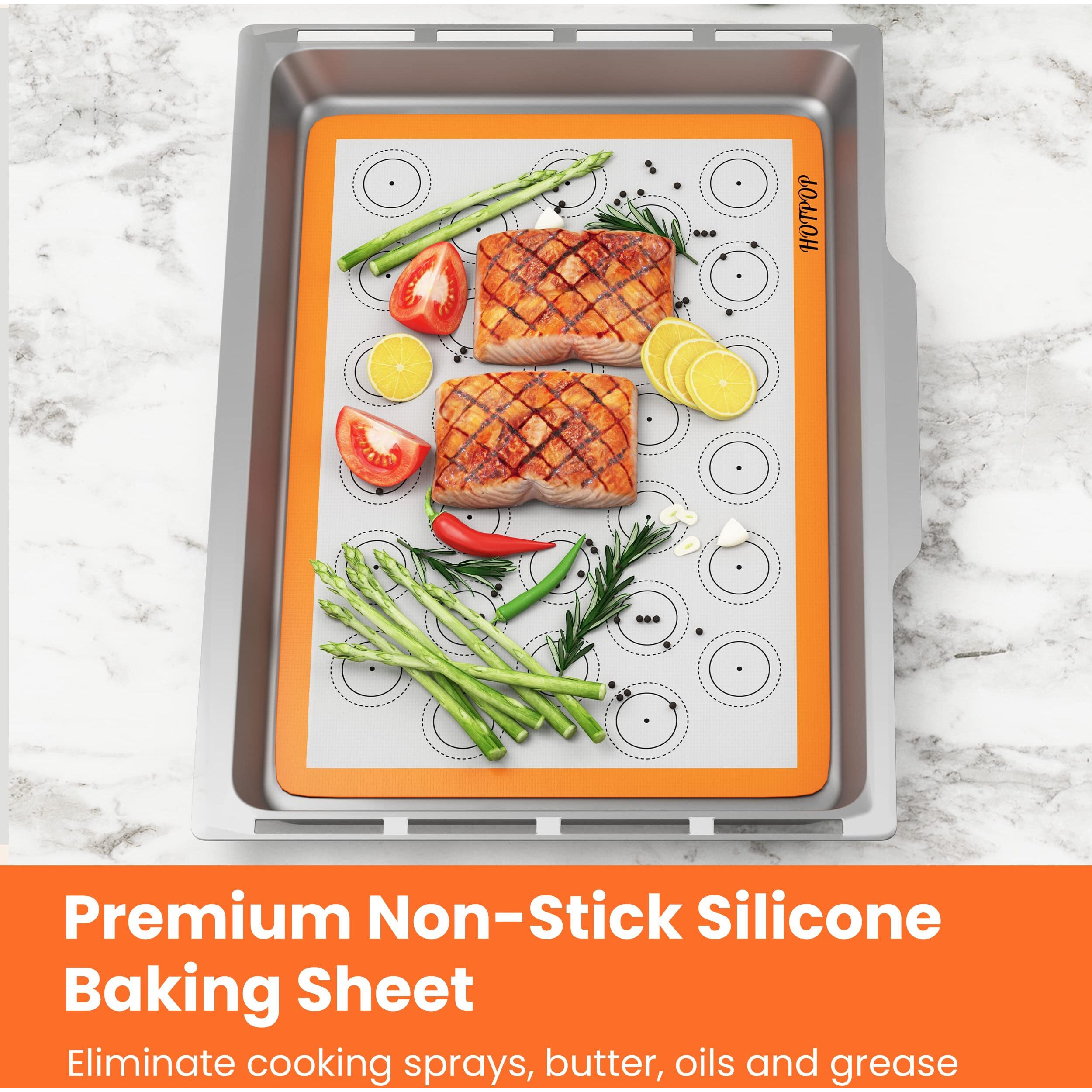 Hotpop Silicone Baking Mats 0.75Mm - Non-Stick Silicone Sheets For Bake Pans And Rolling With Outlines For Pastries - Silicone Baking Sheet - Macaron/Pastry/Cookie/Bun/Bread Making (3 Quarter Size)