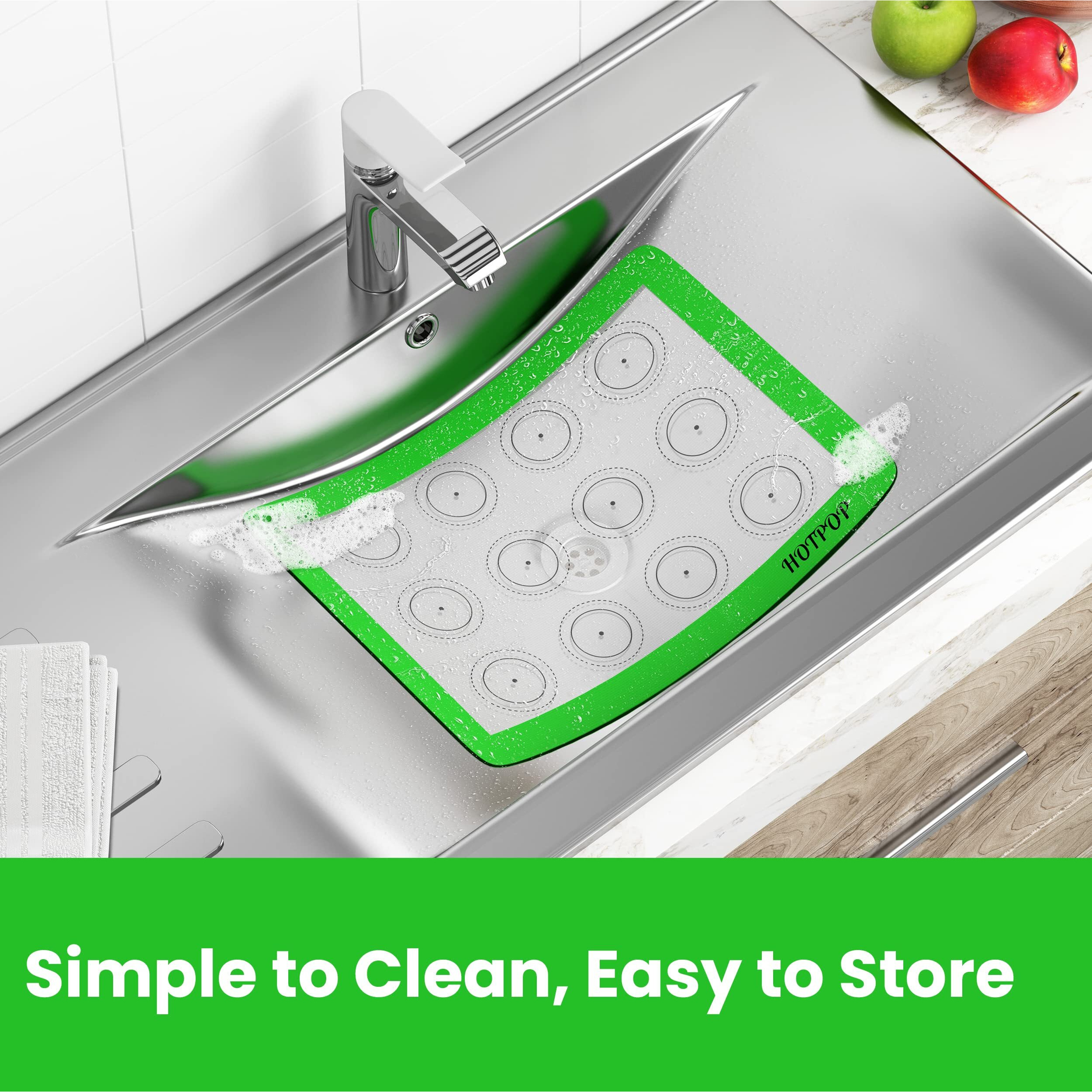 Hotpop Silicone Baking Mats 0.75Mm - Non-Stick Silicone Sheets For Bake Pans And Rolling With Outlines For Pastries - Silicone Baking Sheet - Macaron/Pastry/Cookie/Bun/Bread Making (3 Quarter Size)