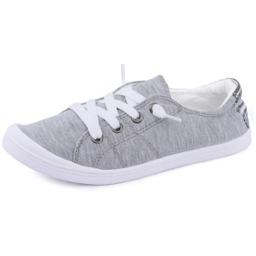 Womens Slip On Canvas Sneaker Low Top Casual Walking Shoes Classic Comfort Flat Fashion Sneakers (Grey 07)