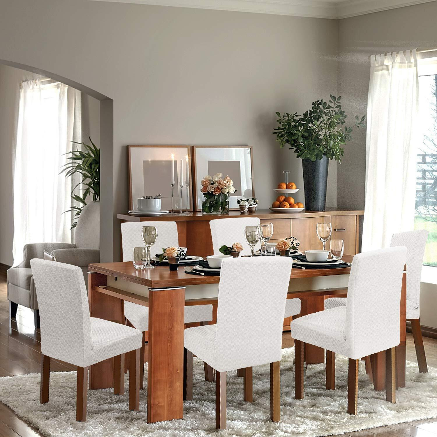 Yemyhom 2 Packs Latest Checkered Dining Chair Slipcover Parsons Chair Furniture Protector Stretch Chair Covers For Dining Room, Restaurant, Kitchen, Party (White)