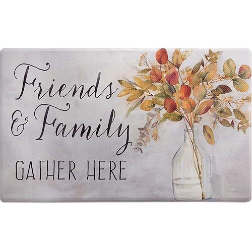 Home Dynamix Sohome Cozy Living Friends And Family Gather Eucalyptus Floral Anti-Fatigue Kitchen Mat, Grey/Yellow, 17.5&quotX30"