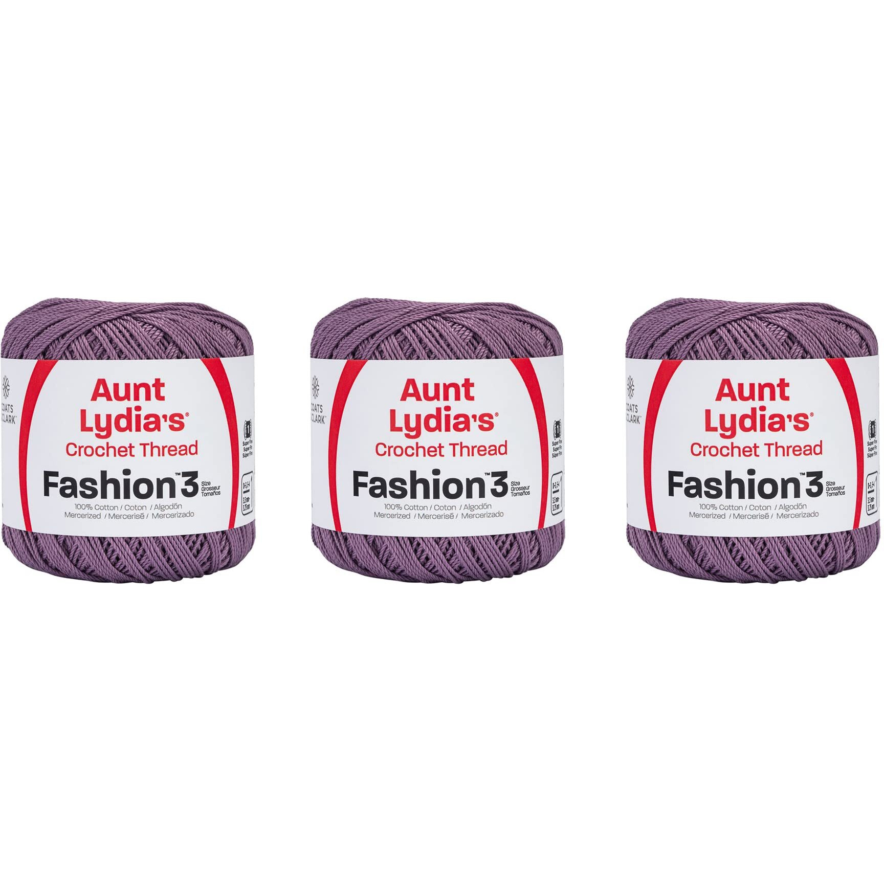 Aunt Lydia Fashion Plum Crochet - 3 Pack Of 150Y/137M - Cotton - Gauge 3 - Crochet