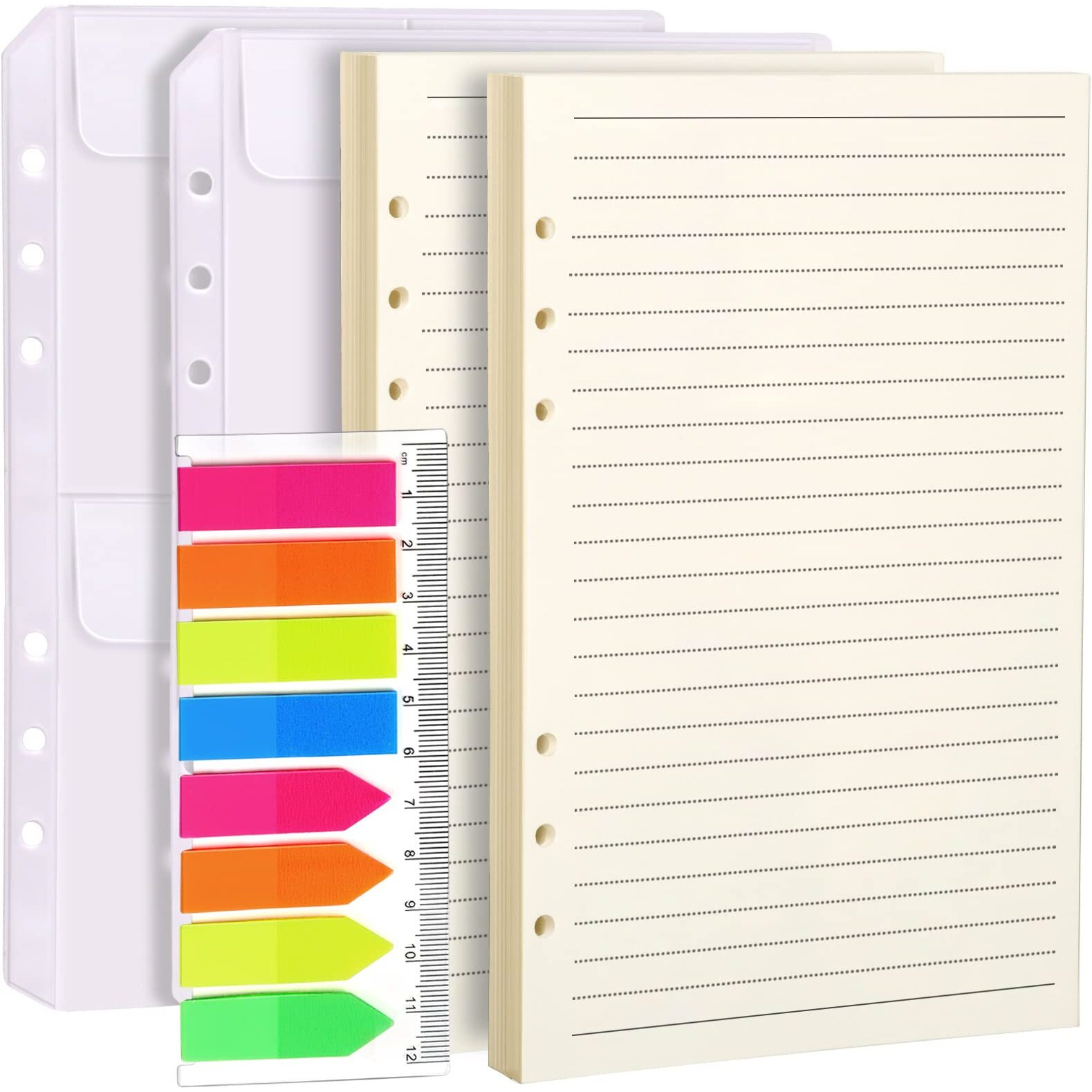 Leobro A5 Refill Paper, 5.5 X 8.5 Paper For A5 Binder, A5 Planner Inserts, 6 Ring A5 Lined Paper With A5 Binder Pockets, A5 Binder Inserts Paper For Refillable Notebook, Journal, Planner Refills