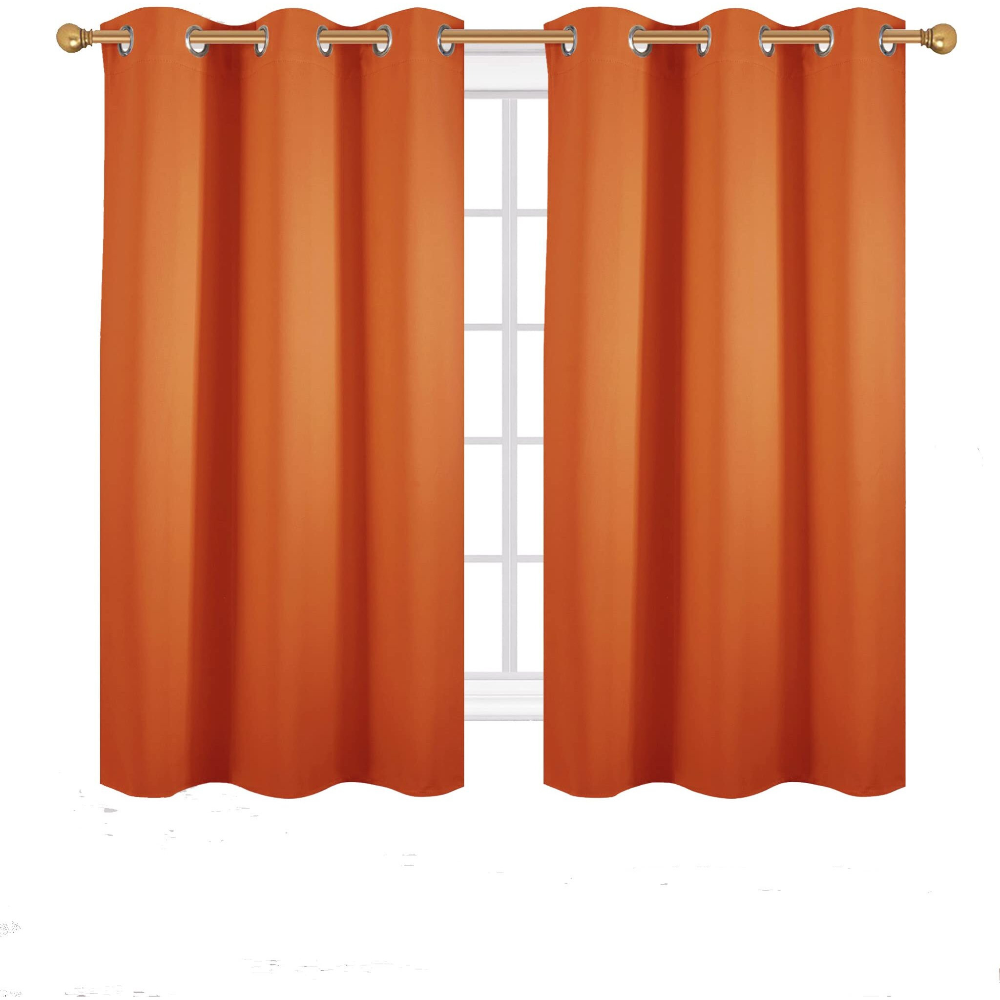 Diraysid Orange Grommet Blackout Curtains For Bedroom Thermal Insulated Room Darkening Curtains Drapes, 42 X 63 Inch, 2 Panels