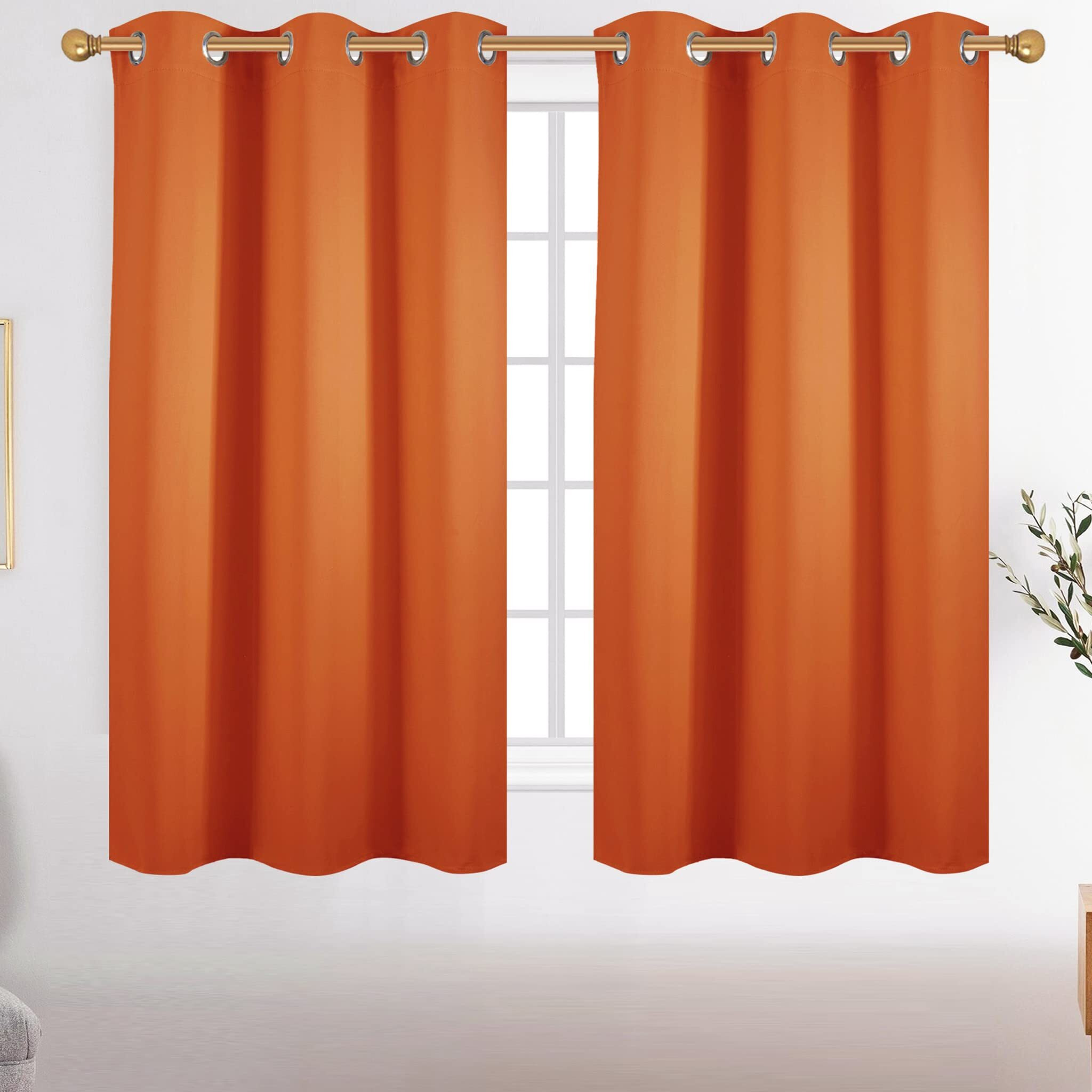Diraysid Orange Grommet Blackout Curtains For Bedroom Thermal Insulated Room Darkening Curtains Drapes, 42 X 63 Inch, 2 Panels
