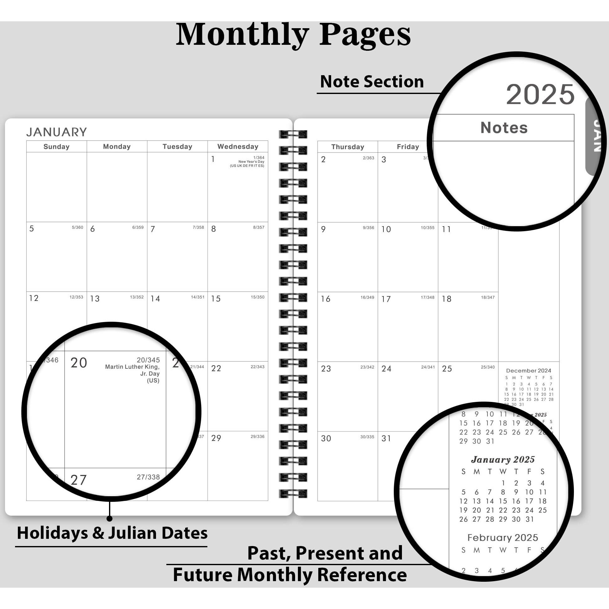 2025 Planner - Weekly & Monthly Planner 2025, Planner 2025, From January 2025 - December 2025, 6.25 In  8.3 In, Flexible Cover, Twin-Wire Binding - Classic Black, Improving Your Time Management Skill