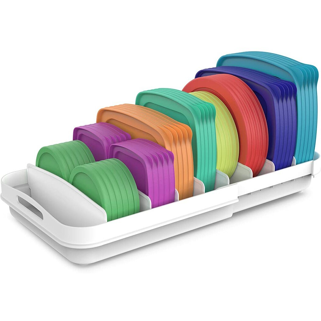 Everie Extendable Food Container Lid Organizer For 12'' Deep Cabinets, Adjustable Length 13.4" - 20.5", Gs01-Ss