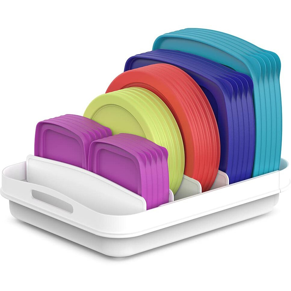 Everie Extendable Food Container Lid Organizer For 12'' Deep Cabinets, Adjustable Length 13.4" - 20.5", Gs01-Ss
