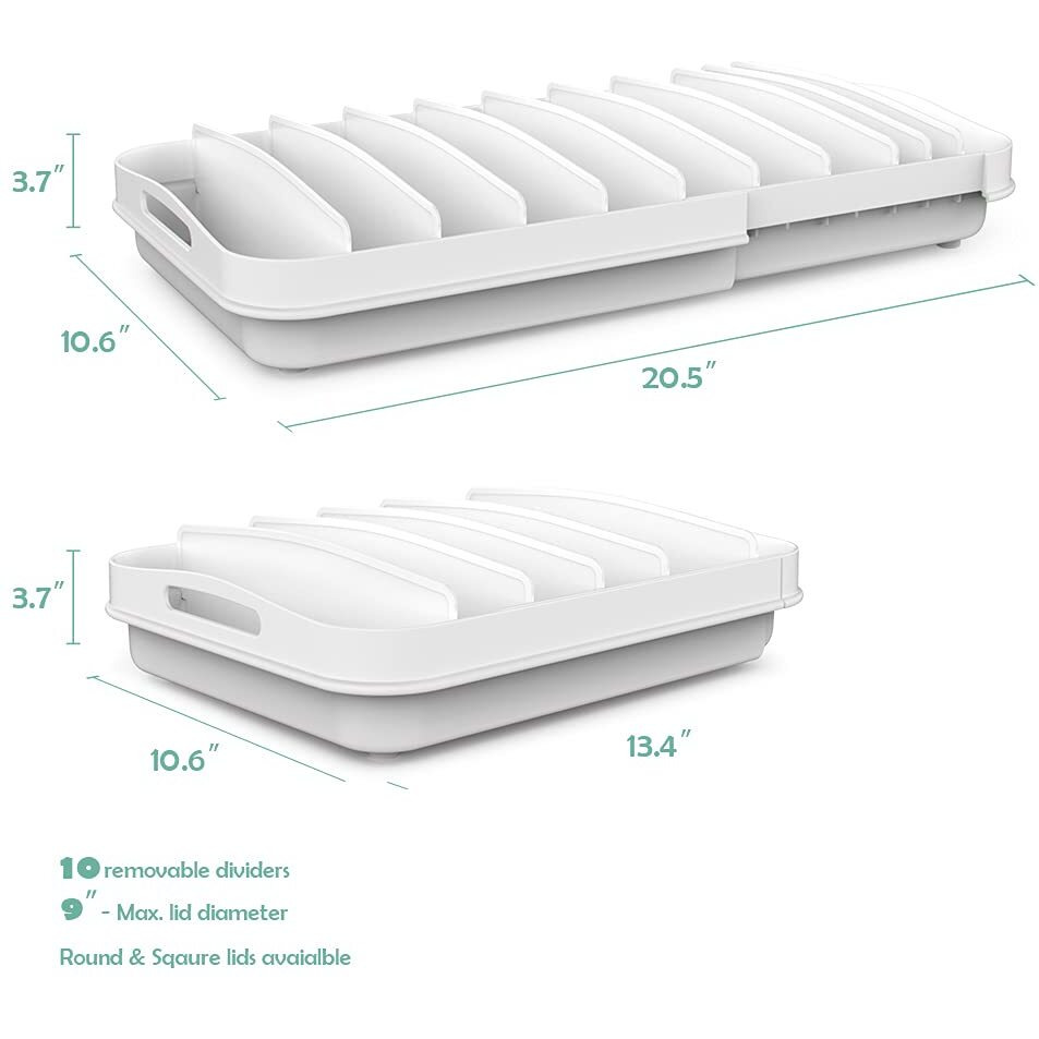 Everie Extendable Food Container Lid Organizer For 12'' Deep Cabinets, Adjustable Length 13.4" - 20.5", Gs01-Ss