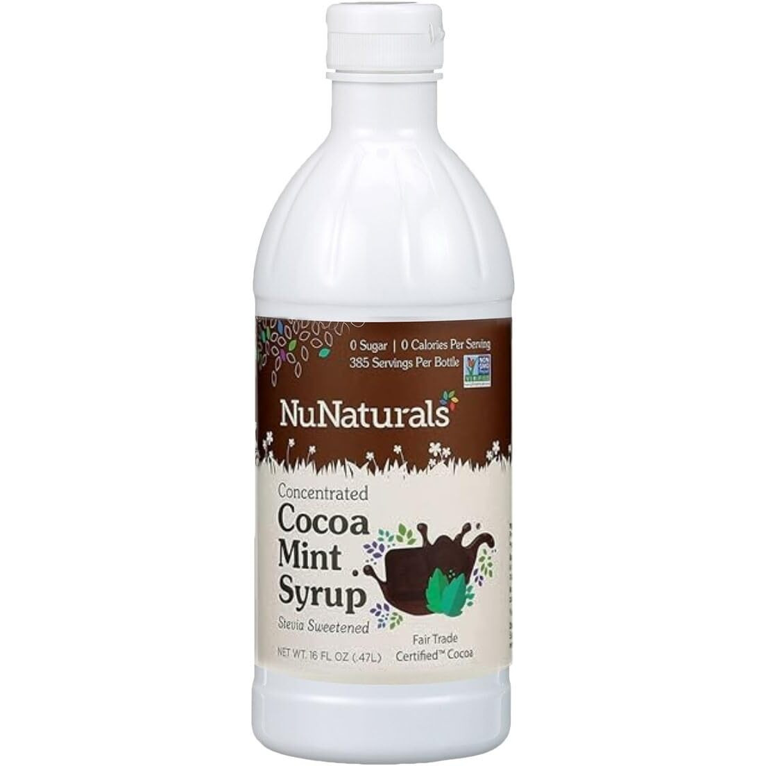 Nunaturals Stevia Syrup, Sugar-Free Sweetener, Plant-Based Sugar Substitute, Zero Calorie, Cocoa Mint Syrup, 16 Oz