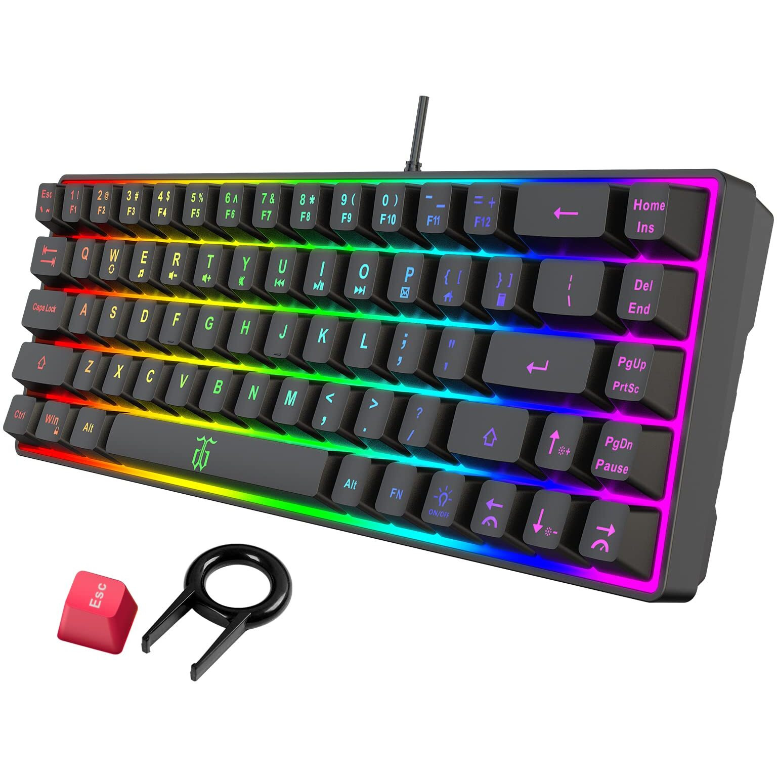 Snpurdiri 60% Gaming Keyboard, Rainbow Backlit Mini Keyboard,Built-In Steel Plate, Membrane Keyboard But Super Mechanical Feel For Windows Pc Gamers(68 Keys, Black Rainbow)