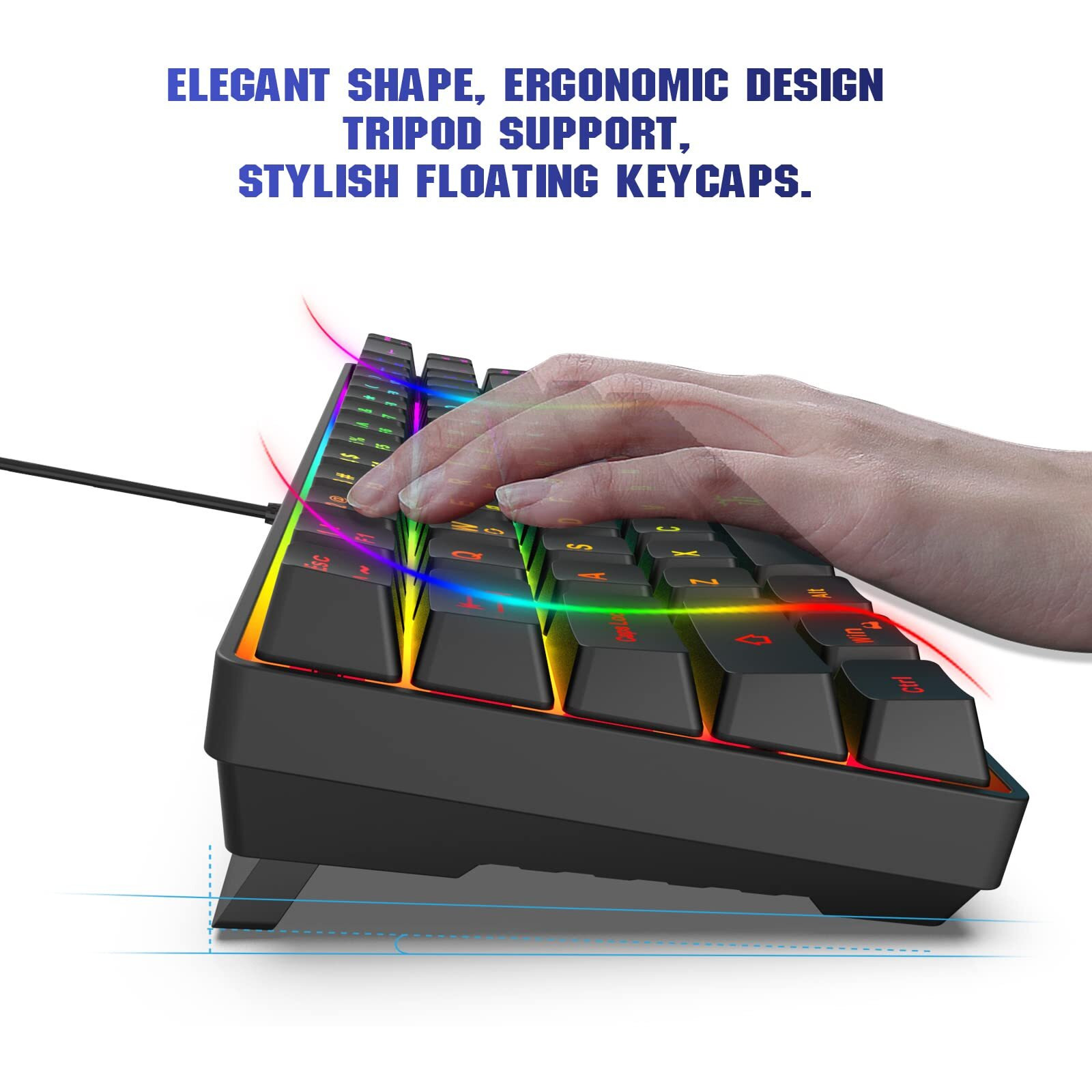 Snpurdiri 60% Gaming Keyboard, Rainbow Backlit Mini Keyboard,Built-In Steel Plate, Membrane Keyboard But Super Mechanical Feel For Windows Pc Gamers(68 Keys, Black Rainbow)