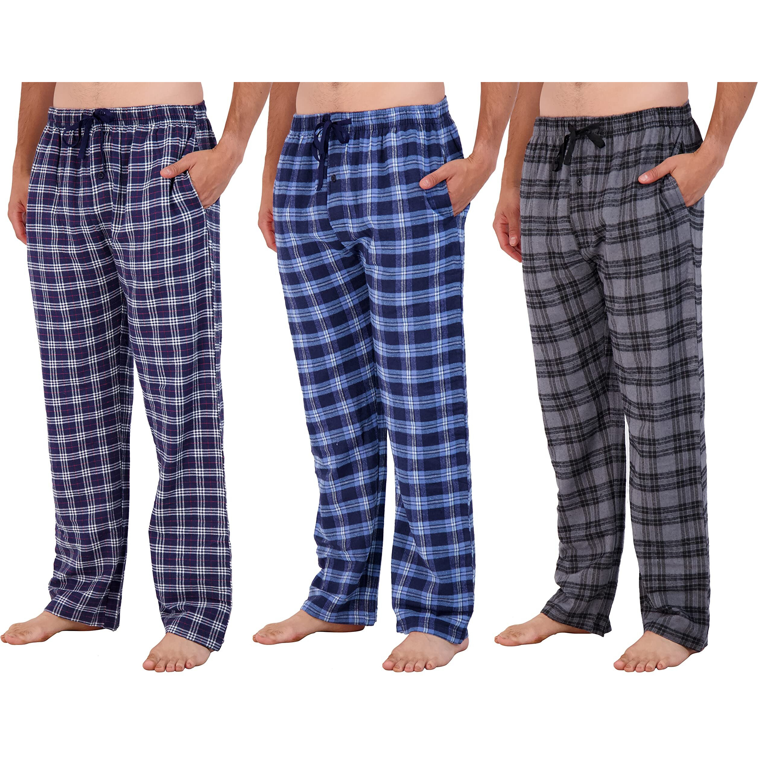 3 Pack Mens Big  Tall King Size Pajama Pants Cotton Super Soft Pajamas Men Flannel Bottoms Fleece Buffalo Plaid Pj Lounge Pants Sleepwear Pijamas Para Hombres Woven Button Fly - Set 4, 3X