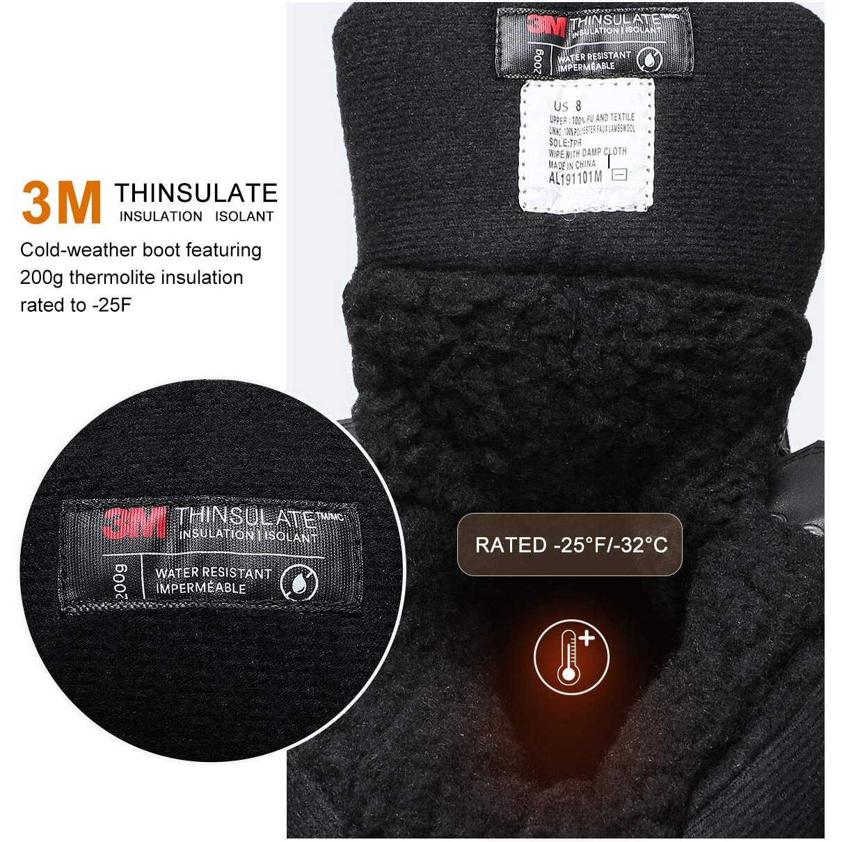 Aleader Mens Snow Boots Waterproof Insulated Cold Weather Winter Warm Boots Black Pu/01 10 Us