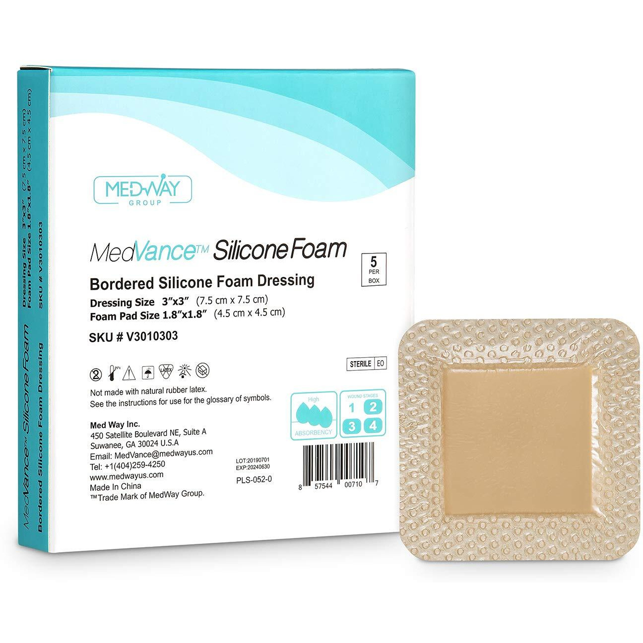 Medvancetm Silicone - Bordered Silicone Adhesive Foam Dressing, Size 3X3, (18X18 Pad), Box Of 5 Dressings