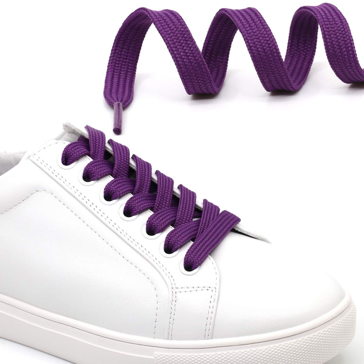 Delele Solid Flat Shoe Laces Hollow Thick Dark Purple Shoelaces For Sneakers 2 Pair 79 Inch