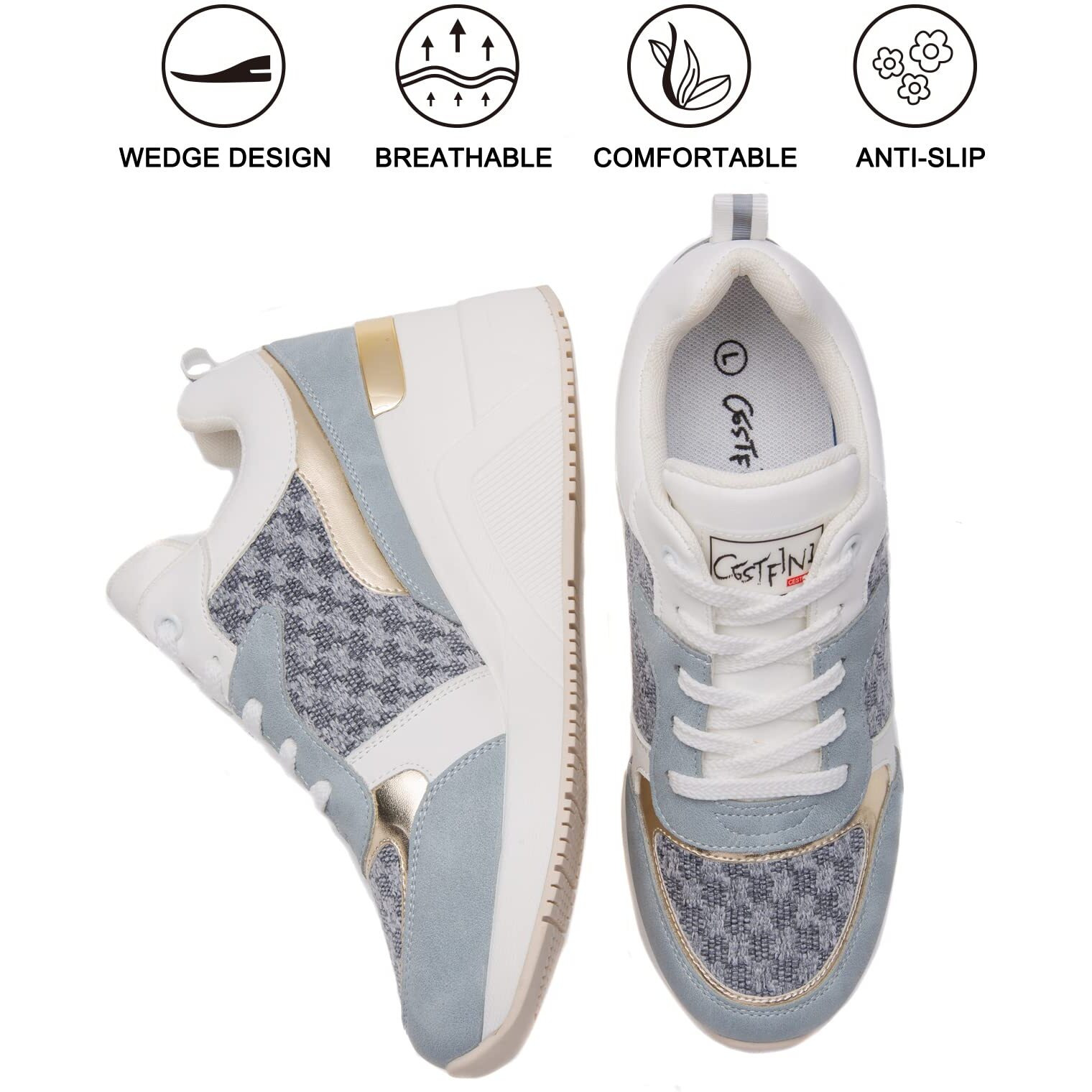 Cestfini Fashion Wedge High Heeled Sneakers For Women, Lace Up Non-Slip Comfortable Sneakers