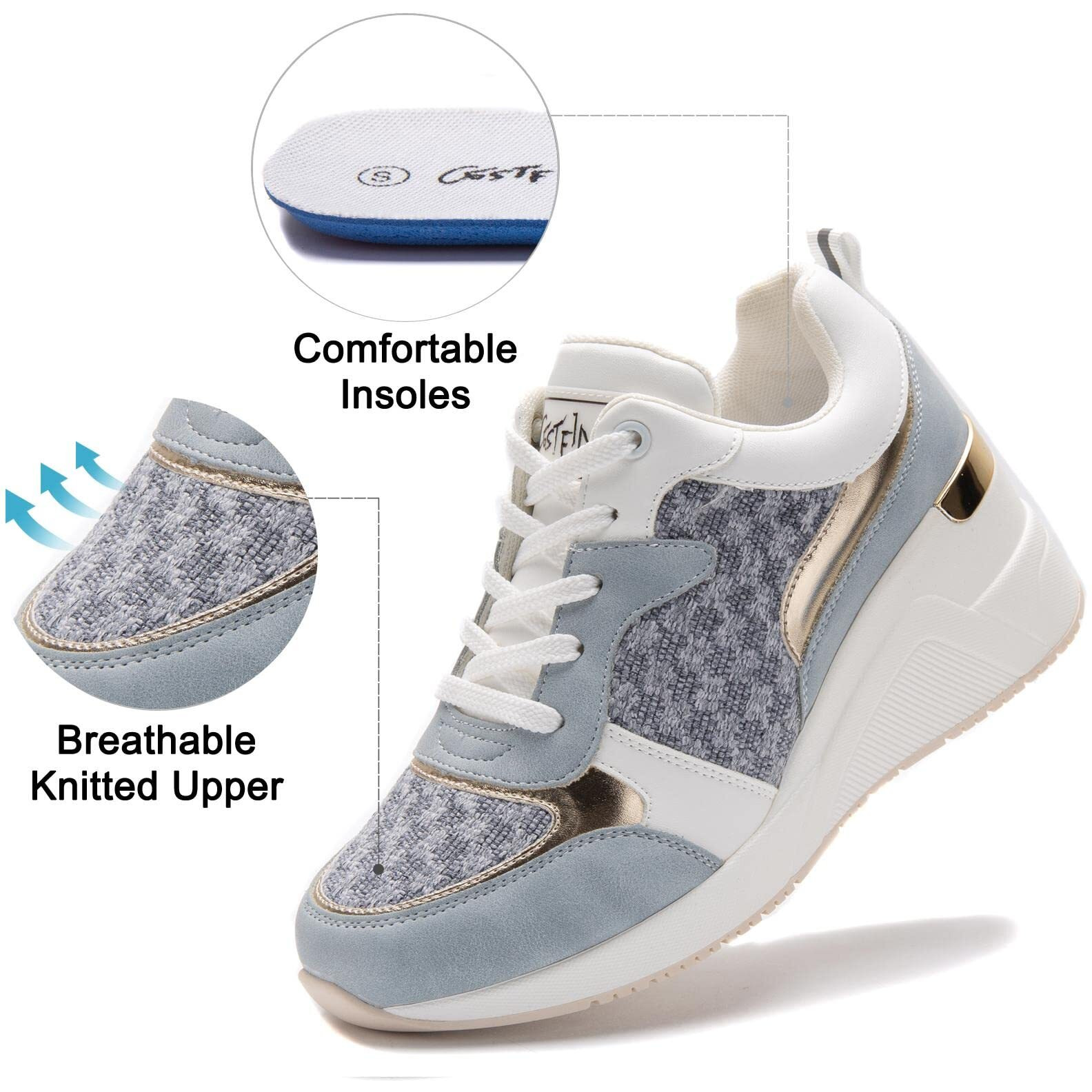 Cestfini Fashion Wedge High Heeled Sneakers For Women, Lace Up Non-Slip Comfortable Sneakers