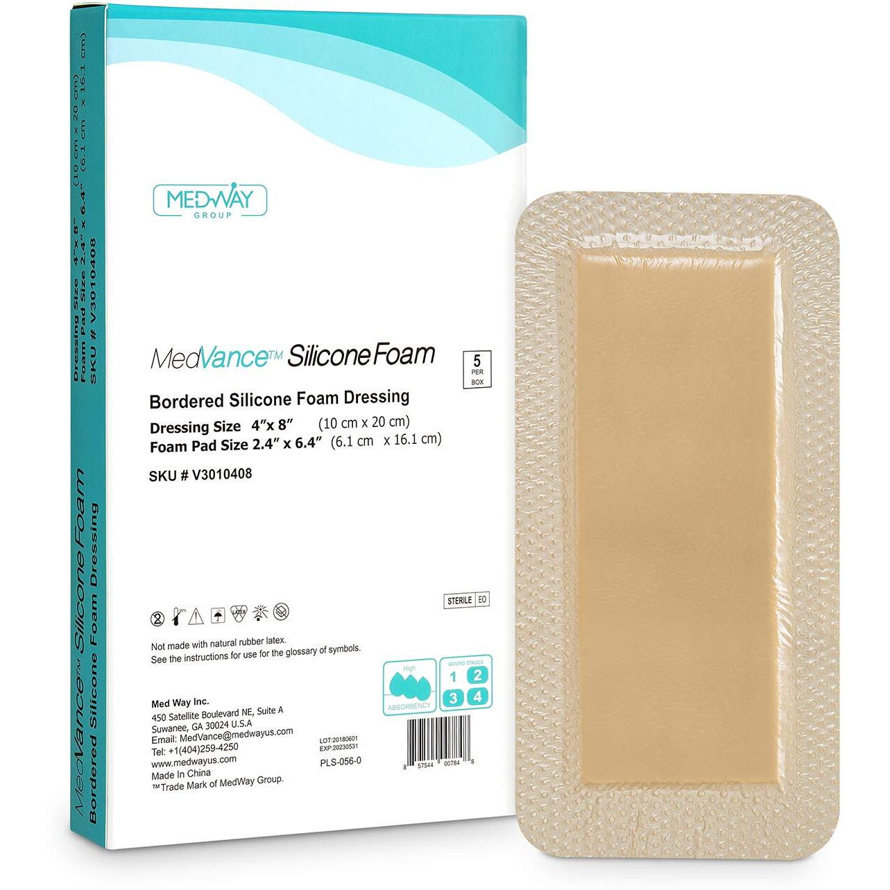 Medvancetm Silicone - Bordered Silicone Adhesive Foam Dressing Size 4Ax8A (24X 64 Pad) Box Of 5 Dressingsa