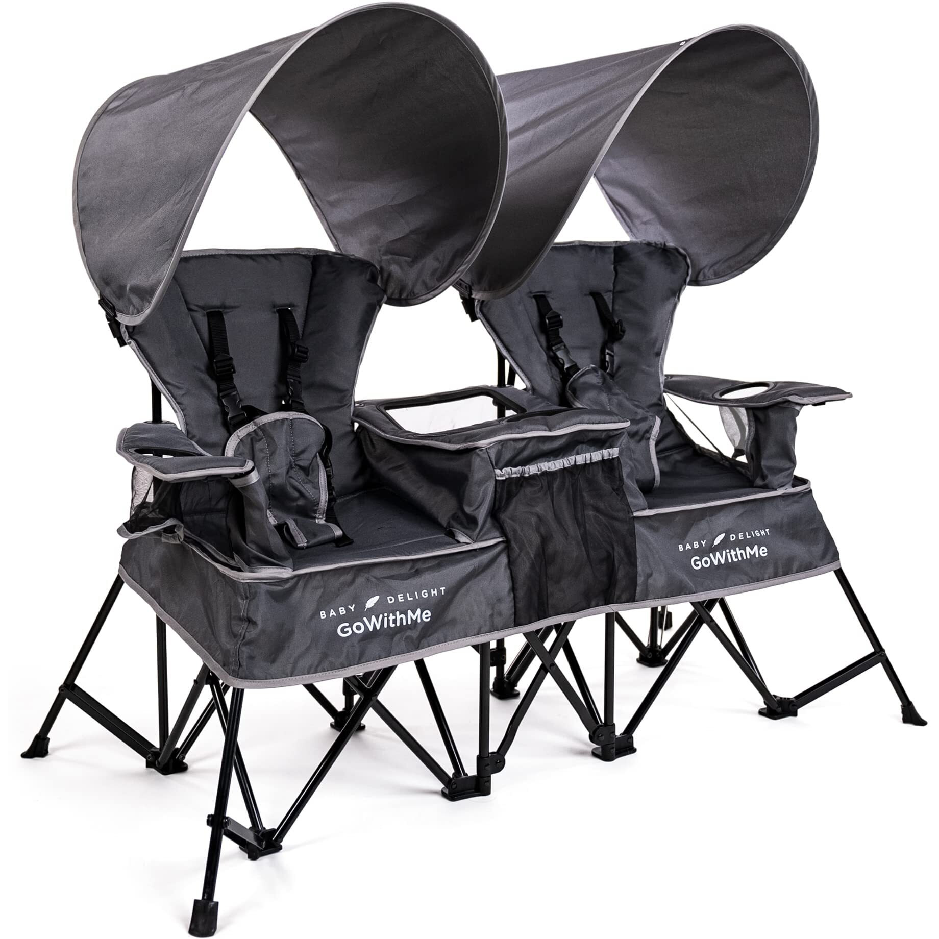 Baby Delight Go With Me Duo Deluxe Portable Chair  For Kids  Double Seat  Indoor And Outdoor  Grey
