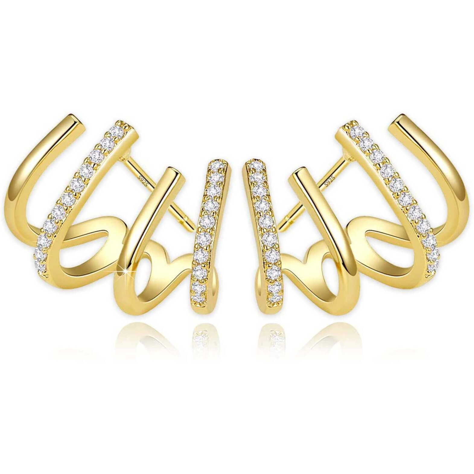 Panshi Sterling Silver Post Earrings Gold Hoop Earrings For Women Trendy Stud Huggie Claw Earrings Cuff Hypoallergenic Jewelry Gifts (Gold Claw)