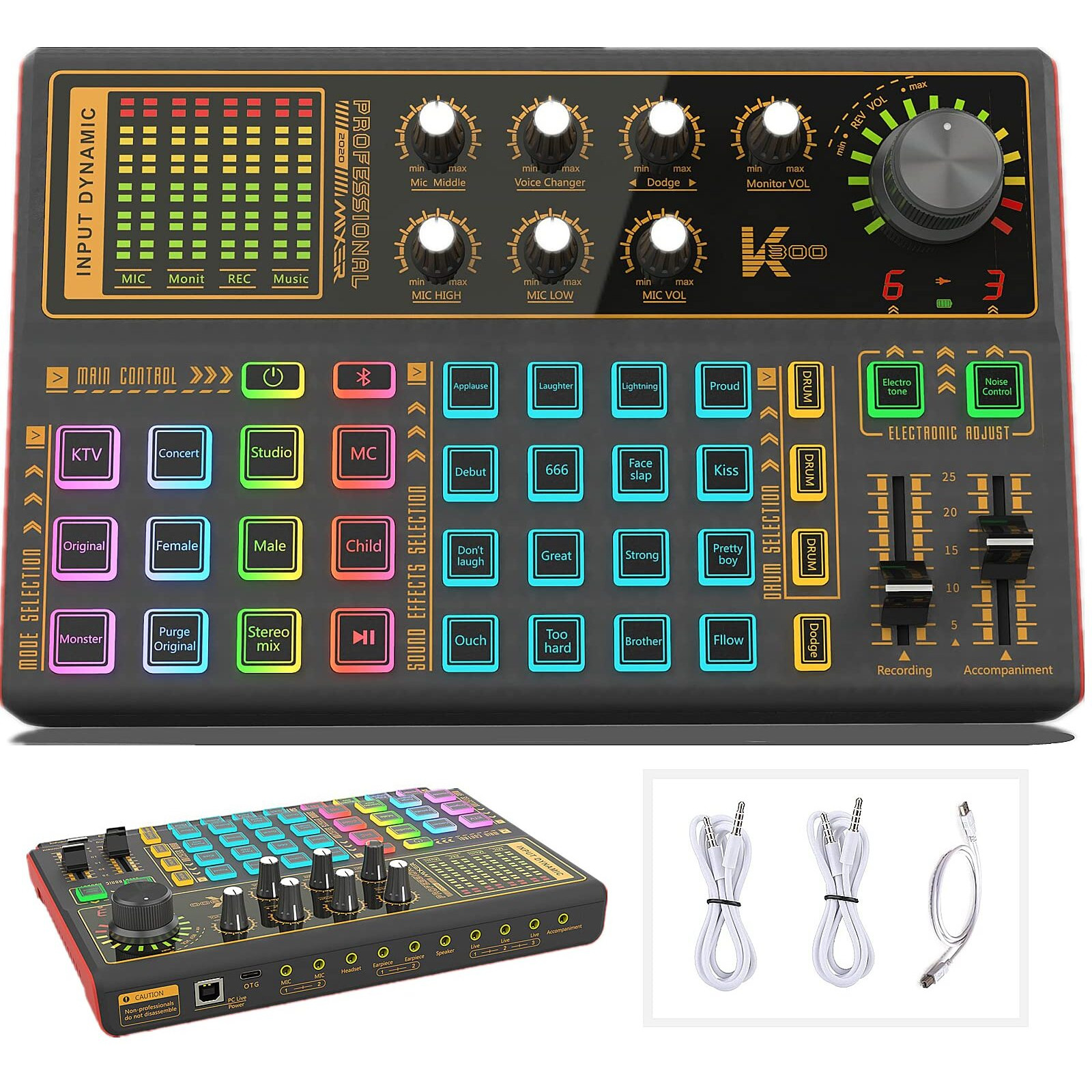 Sound Mixer Board, Led Light Voice Changer Sound Card With Multiple Sound Effects - Live Sound Card