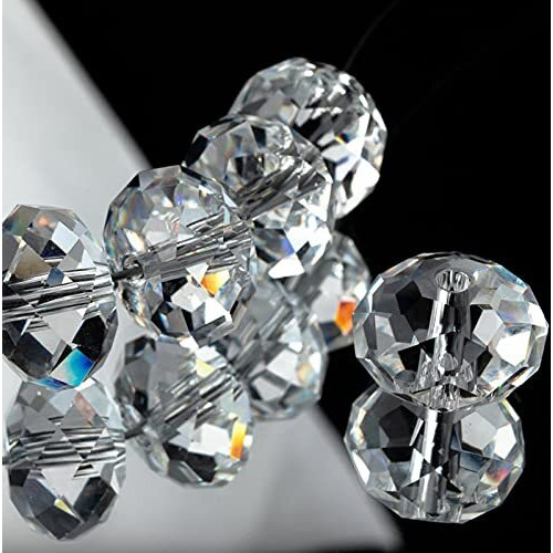 Dowarm 200 Pieces 8Mm Briolette Crystal Glass Beads For Jewelry Making, Rondelle Crystal Beads For Crafts Wind Chimes Suncatchers, Briolette Rondelle Finding Spacer Beads (Crystal Clear, White)