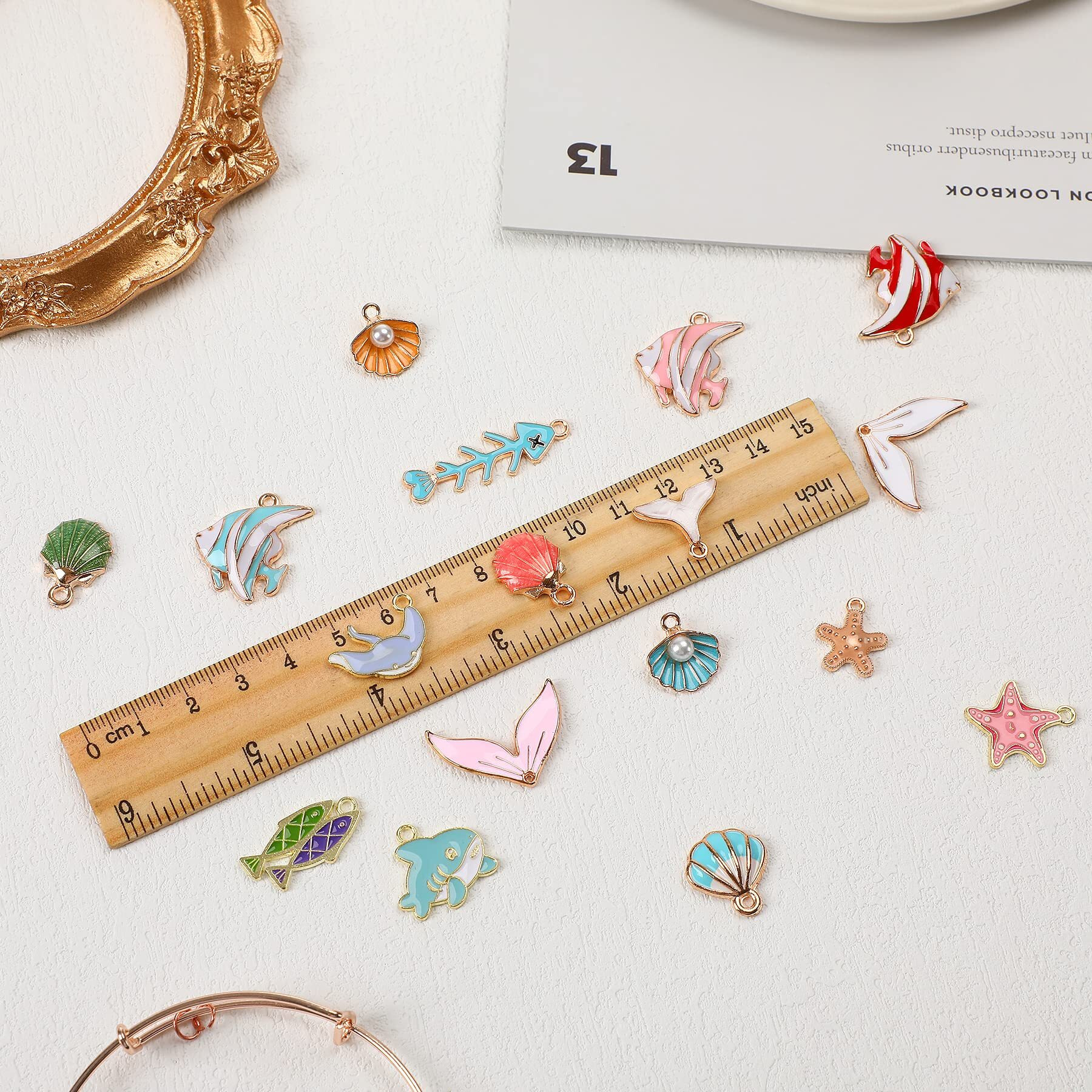 Marforever 120 Pcs Ocean Themed Sea Charms For Jewelry Making, Assorted Gold Enamel Starfish Seashell Marine Pendants For Necklace Earring Bracelet Crafting Holiday Gifts For Women Mom Girls