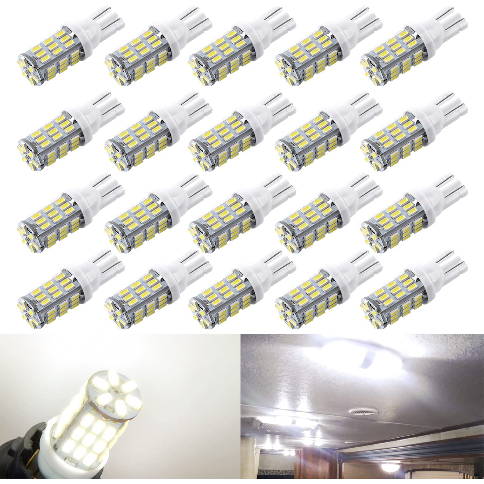 Rvbulbzl T10 921 194 168 Led Bulbs Natural White 20-Packs, Super Bright 3014 42-Smd Led Replacement 12 Volt Rv Camper Trailer Boat Trunk Interior Dome Map License Lights, Backup Reverse Lights