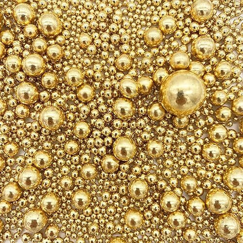 Weraru Edible Bright Gold Pearl Sugar Sprinkles Candy Mixing Size Baking Edible Cake Decorations Cupcake Toppers Cookie Decorating Celebrations Wedding Shower Party Chirstmas Supplies 120G/ 4.2Oz