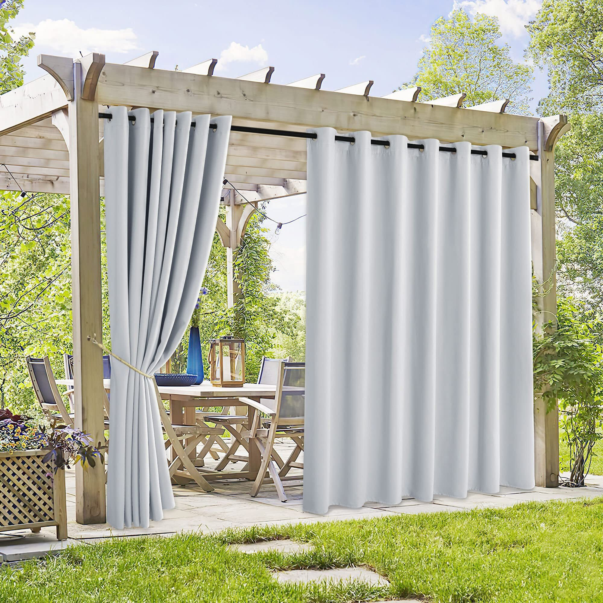 Ryb Home Extra Wide Outdoor Curtains 2 Panels - Blackout Waterproof Privacy Protect Outside Curtains For Patio Gazebo Balcony Lanai Hot Tub Pergola, Wide 105 X Long 84 Inches, Grayish White