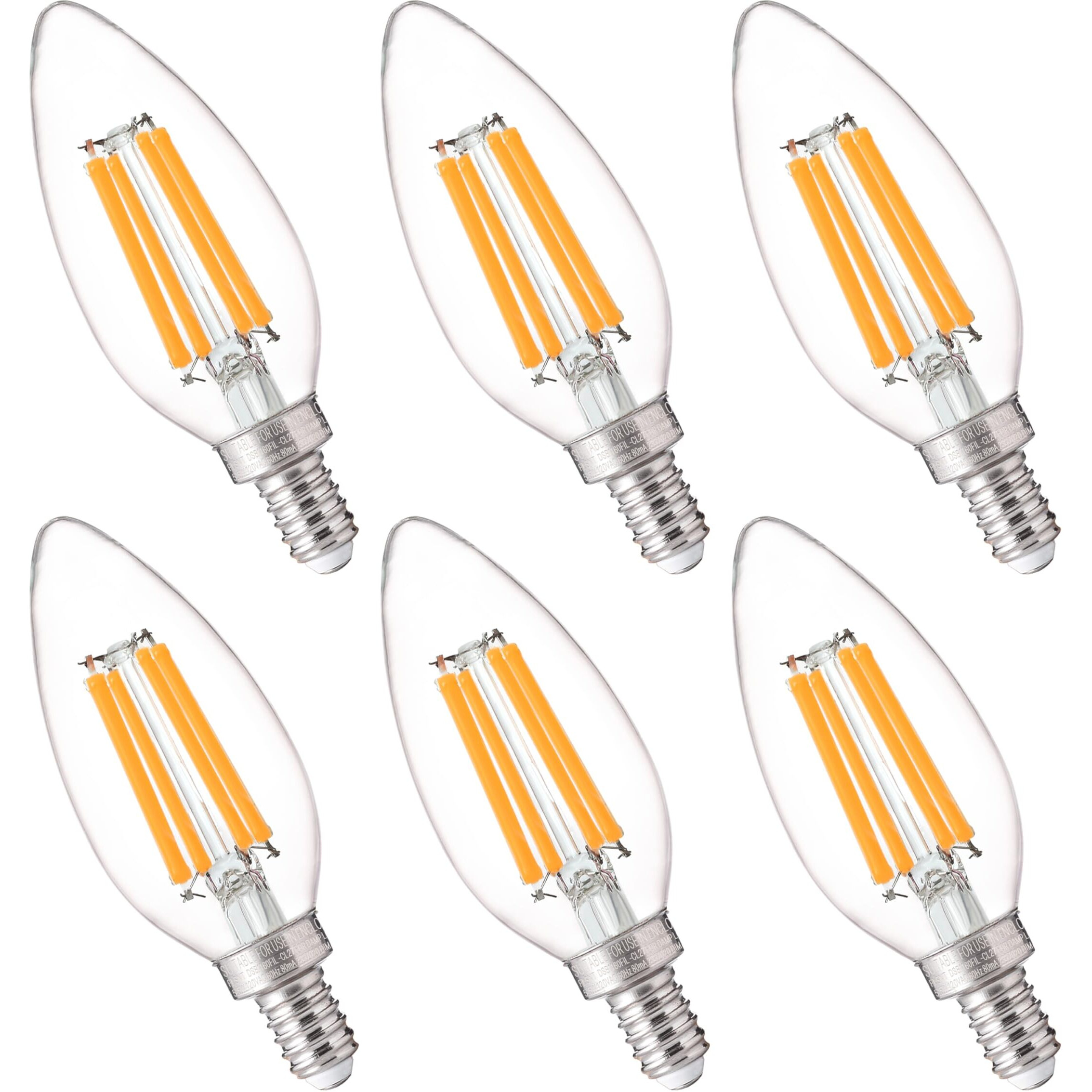 Flsnt 100W Equivalent Led Candelabra Bulbs, 800Lm Dimmable B11 E12 Led Chandelier Light Bulbs, 5.5W, 2700K Soft White, 6 Pack