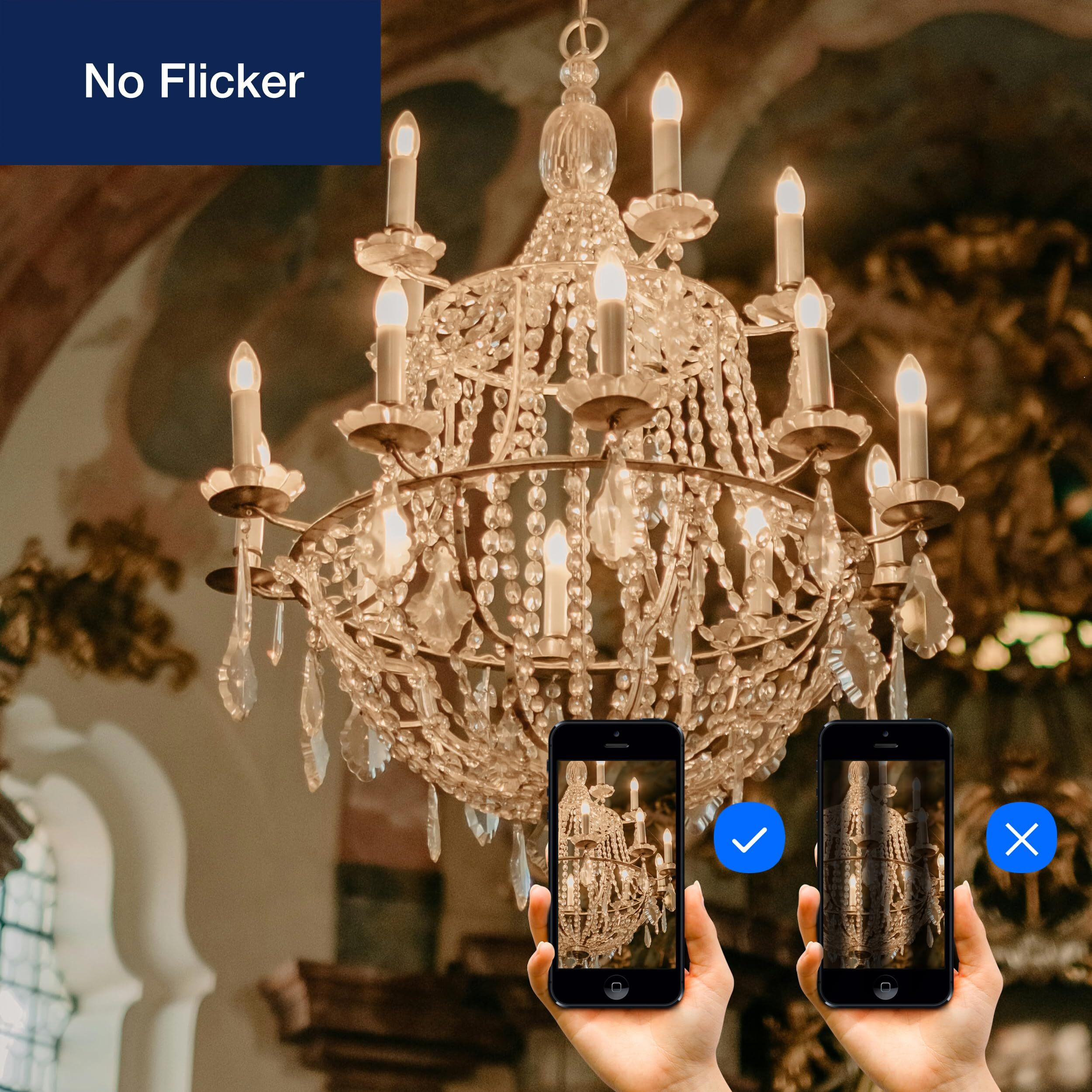 Flsnt 100W Equivalent Led Candelabra Bulbs, 800Lm Dimmable B11 E12 Led Chandelier Light Bulbs, 5.5W, 2700K Soft White, 6 Pack