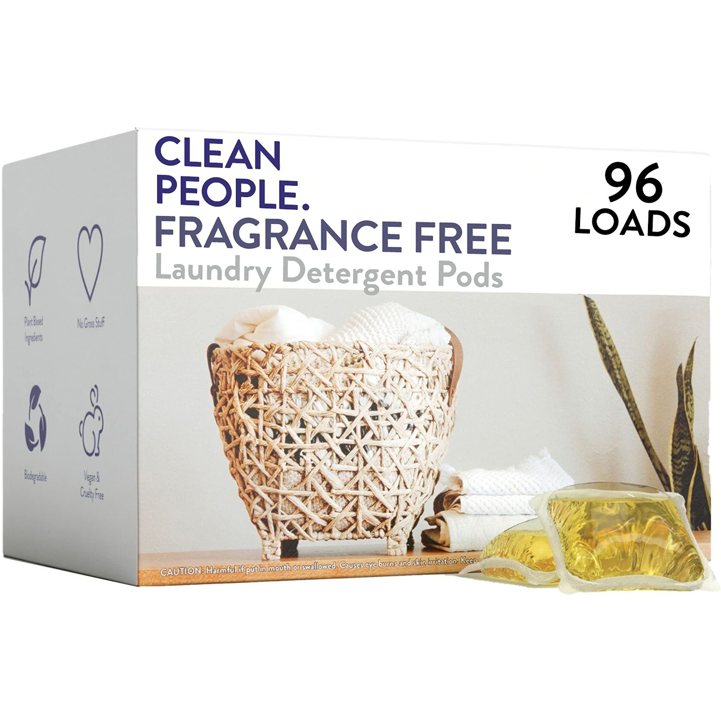 Clean People Fragrance Free Laundry Detergent Pods - Plant-Based, Hypoallergenic Laundry Pods - Ultra Concentrated, Plastic Free, Recyclable Packaging, Stain Fighting - Fragrance Free, 96 Pack