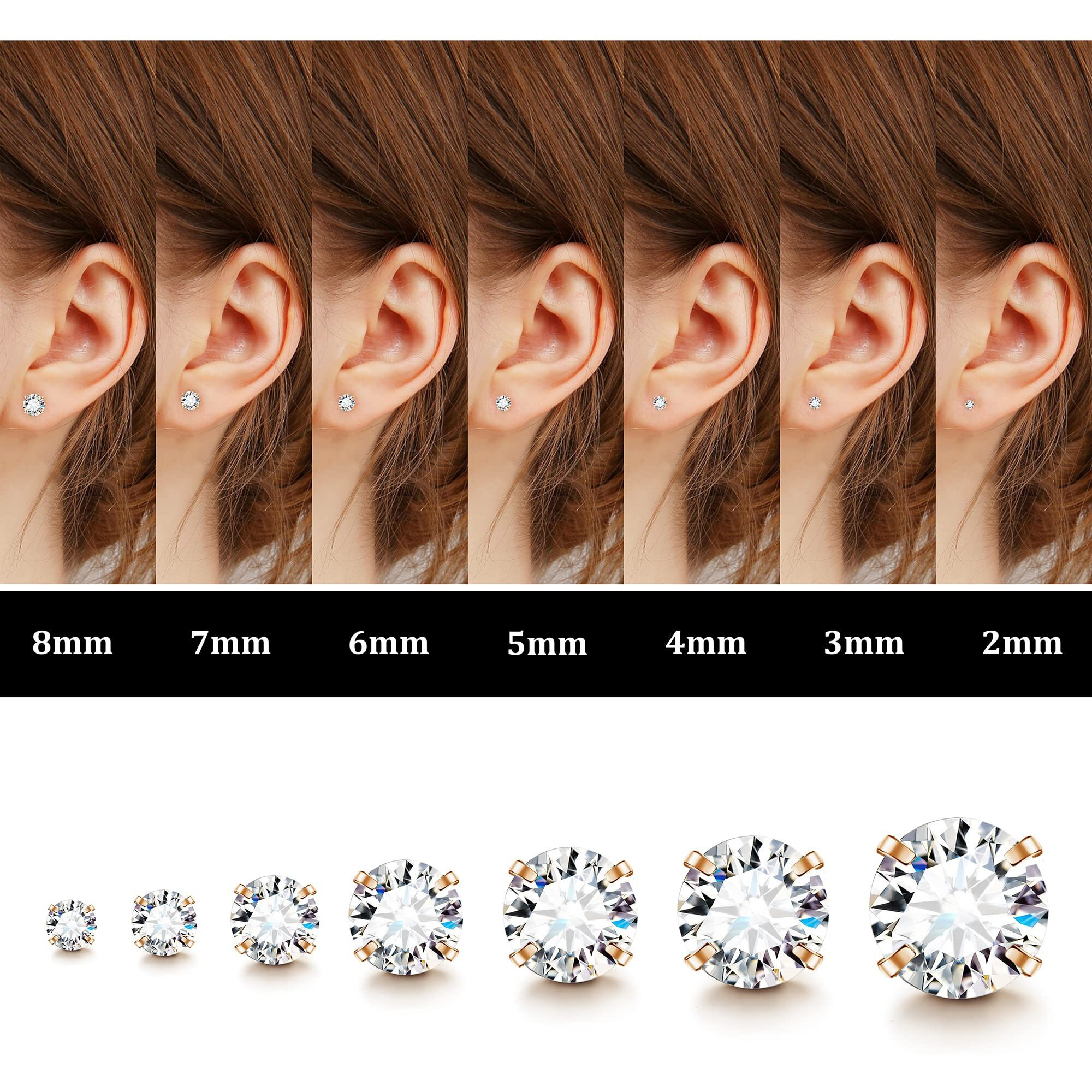 Fansilver 20G Hypoallergenic Flat Back Earrings For Women Men Silver 14K Gold Stainless Steel Stud Earrings Brithstone Cubic Zirconia Studs Surgical Steel Cartilage Earrings For Sensitive Ears